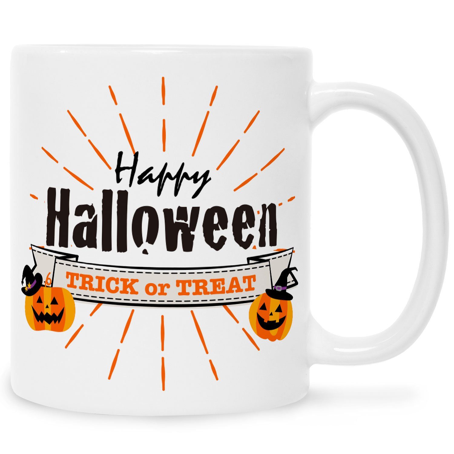 GRAVURZEILE Tasse mit Motiv - im Happy Halloween Design - Geschenk für Sie & Ihn Weiß V3