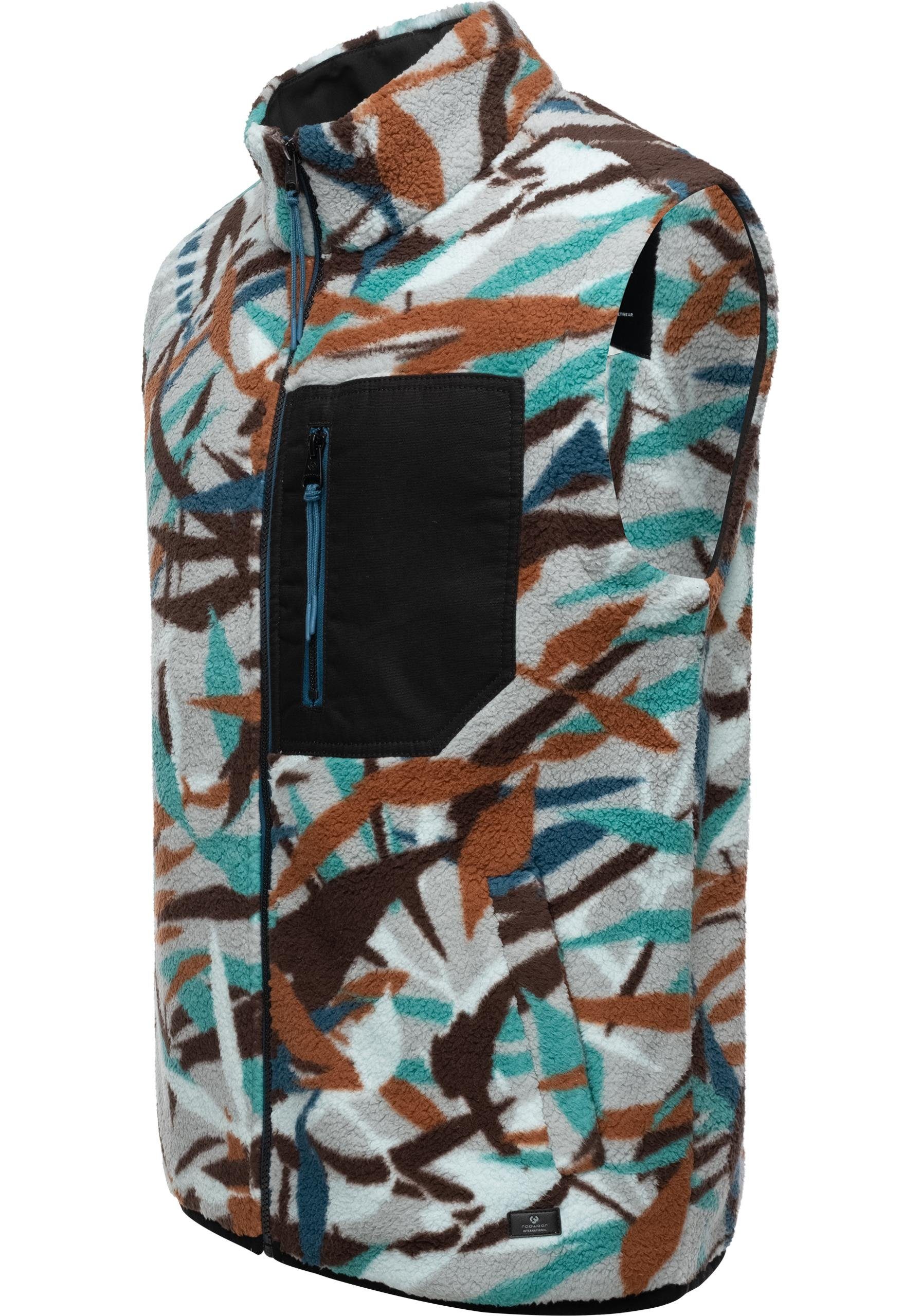Ragwear Fleeceweste Collsy Vest Gemusterte Herren Fleecejacke mit hohem Kragen