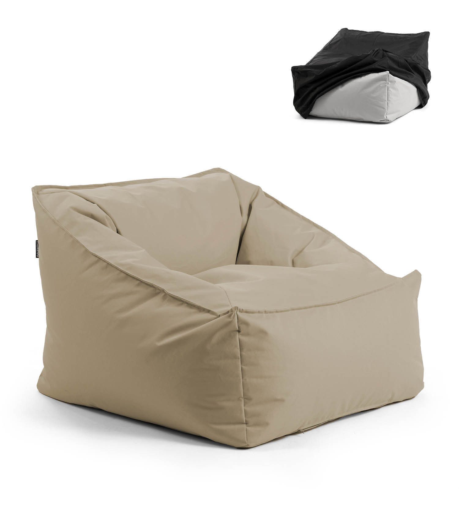 mokebo Sitzsack Der Sunnyboy (für drinnen & draußen), Bean Bag Outdoor für Kinder & Erwachsene, Gartenliege in Khaki