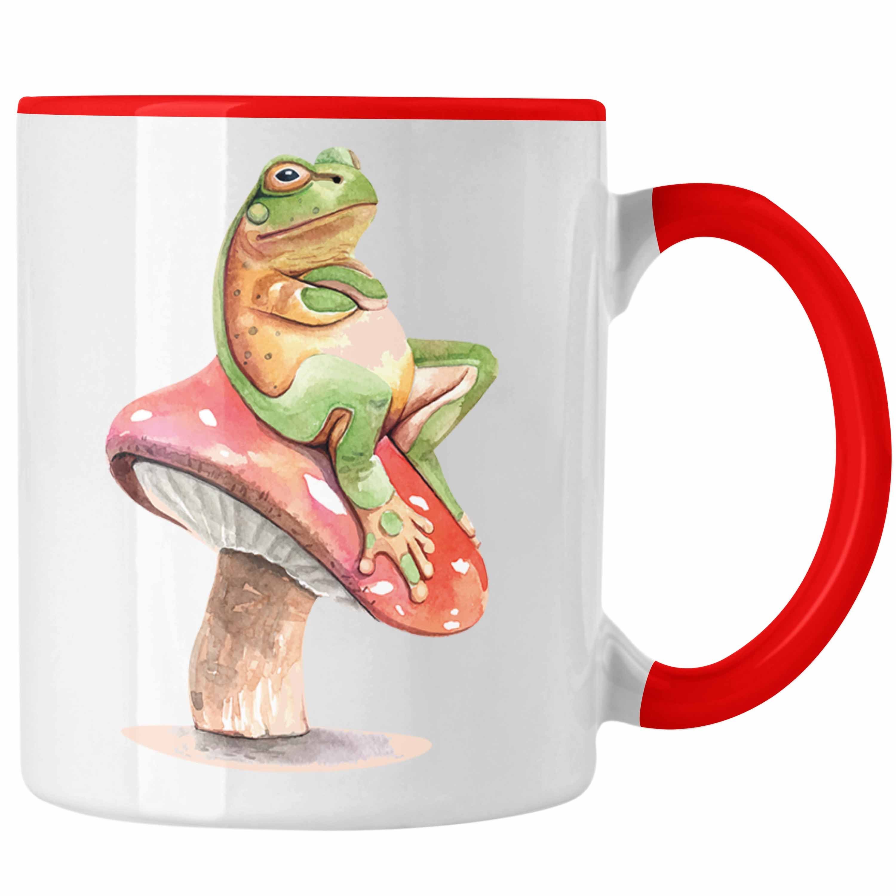 Trendation Tasse Frosch Pilz Tasse Grafik Geschenk Lustig Rot