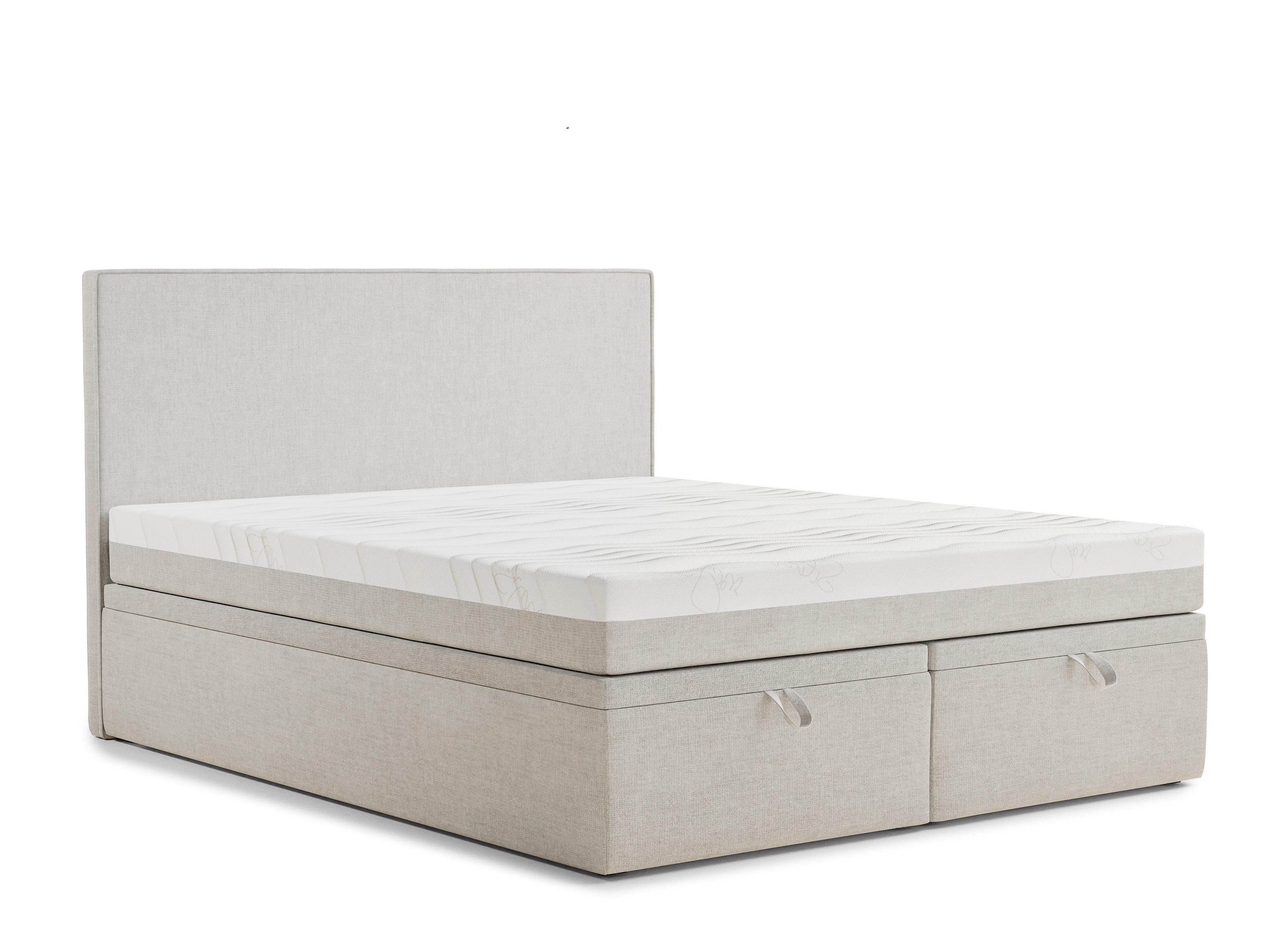 Maison de Rêve Boxbett Tegal mit Bettkasten (Boxbett mit Matratze mit Stauraum und Kopfteil), Boxspringbett mit Matratzen H3, Doppelbett mit Stauraum, Kopfteil