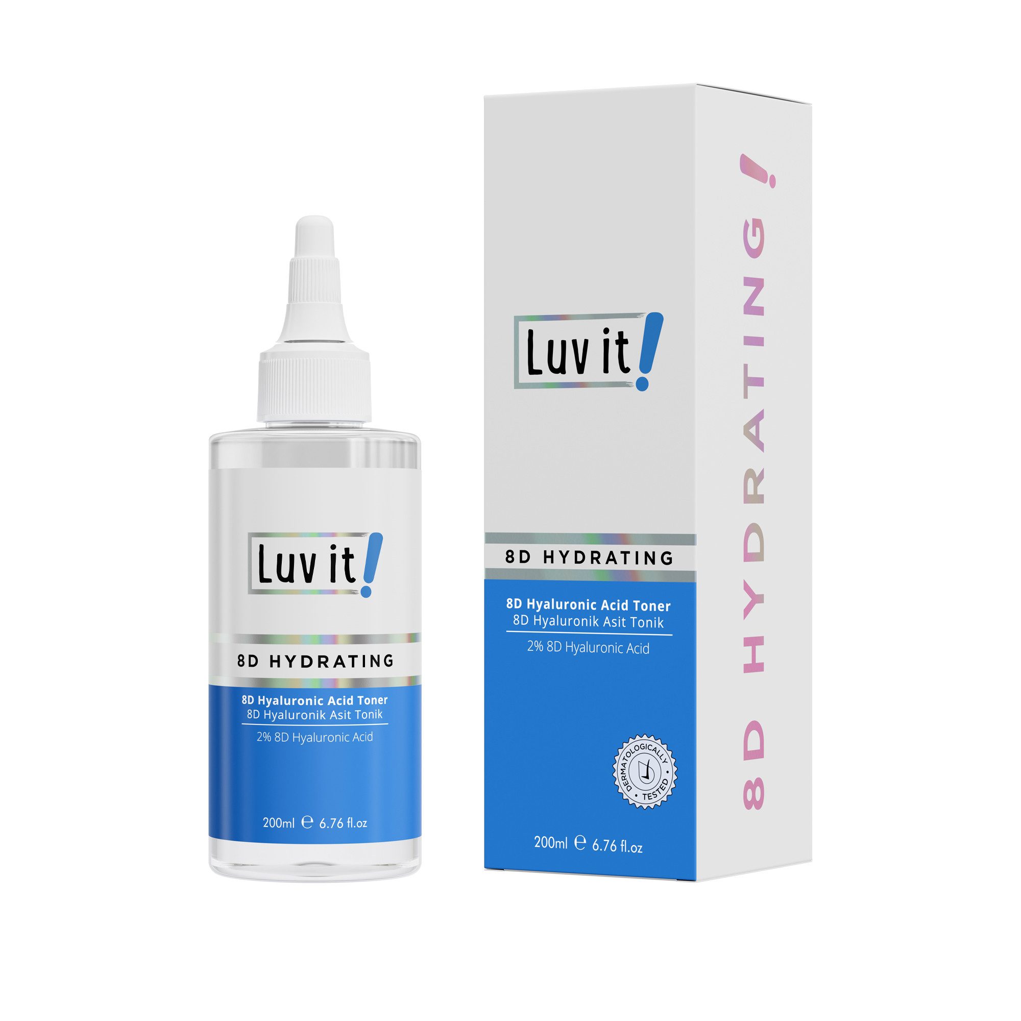 Luv it! Gesichtswasser 8D Hyaluronsäure Toner, Alkoholfreies Gesichtstonikum mit 8-fach Hyaluron