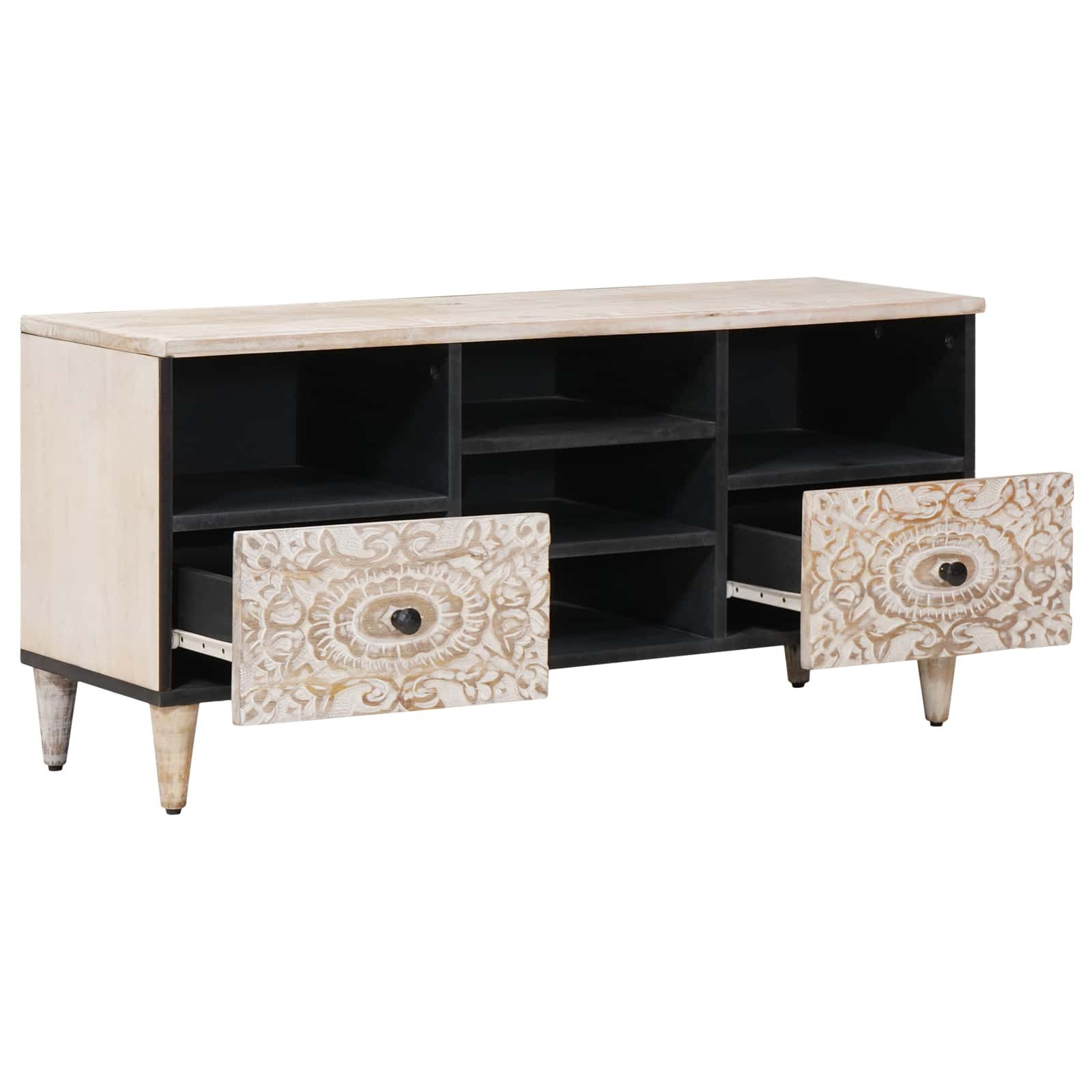 vidaXL TV-Schrank TV-Schränk mit Regal Weiß 100 x 33,5 x 46 cm Massivholz (1-St)