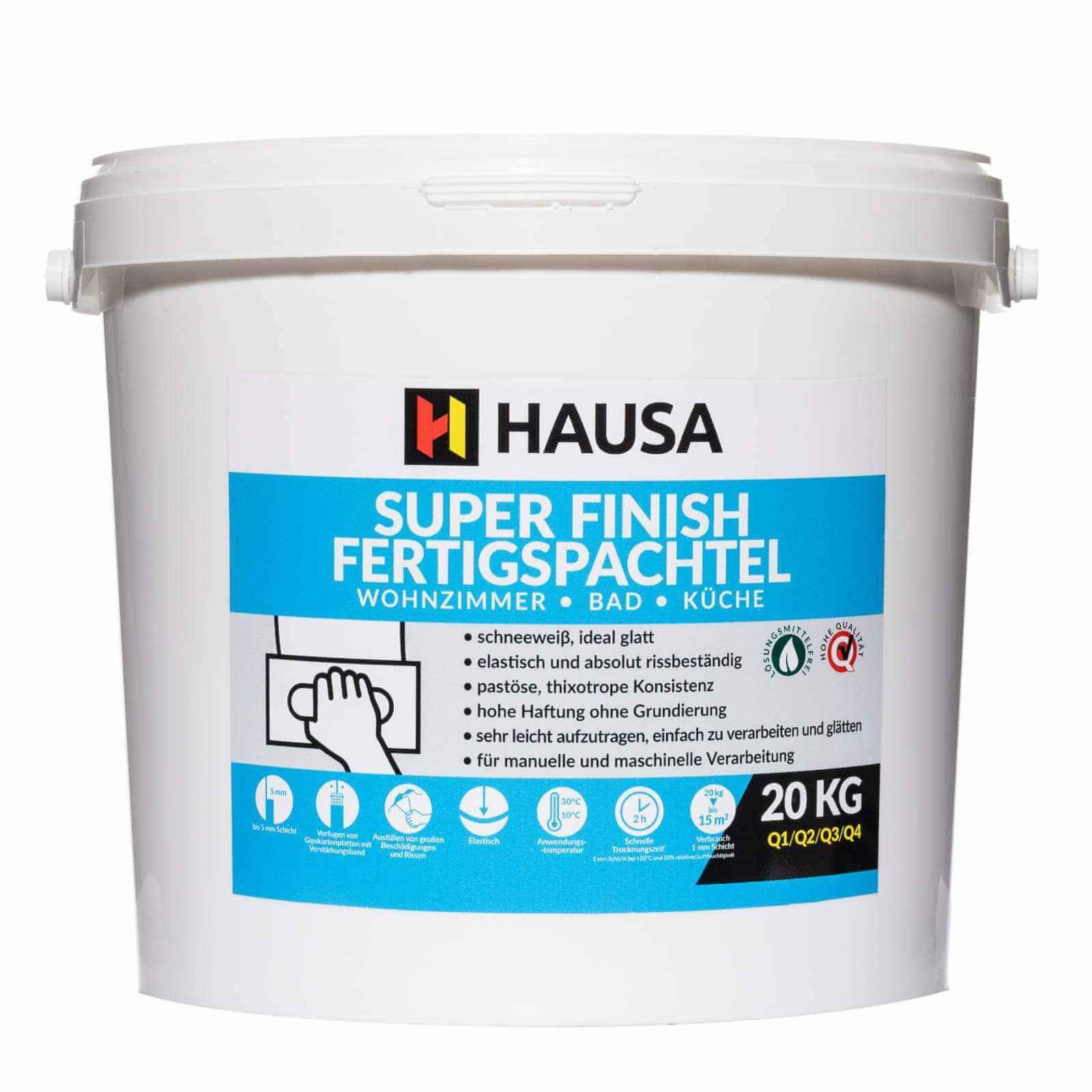Hausa Fertigspachtel HSFF, gipsgebunden, Eimer, (Super Finish, 20-tlg., Füll Bad Glätt), Innenräume, schnelle Austrocknung, elastisch, rissbeständig, Q1-Q4