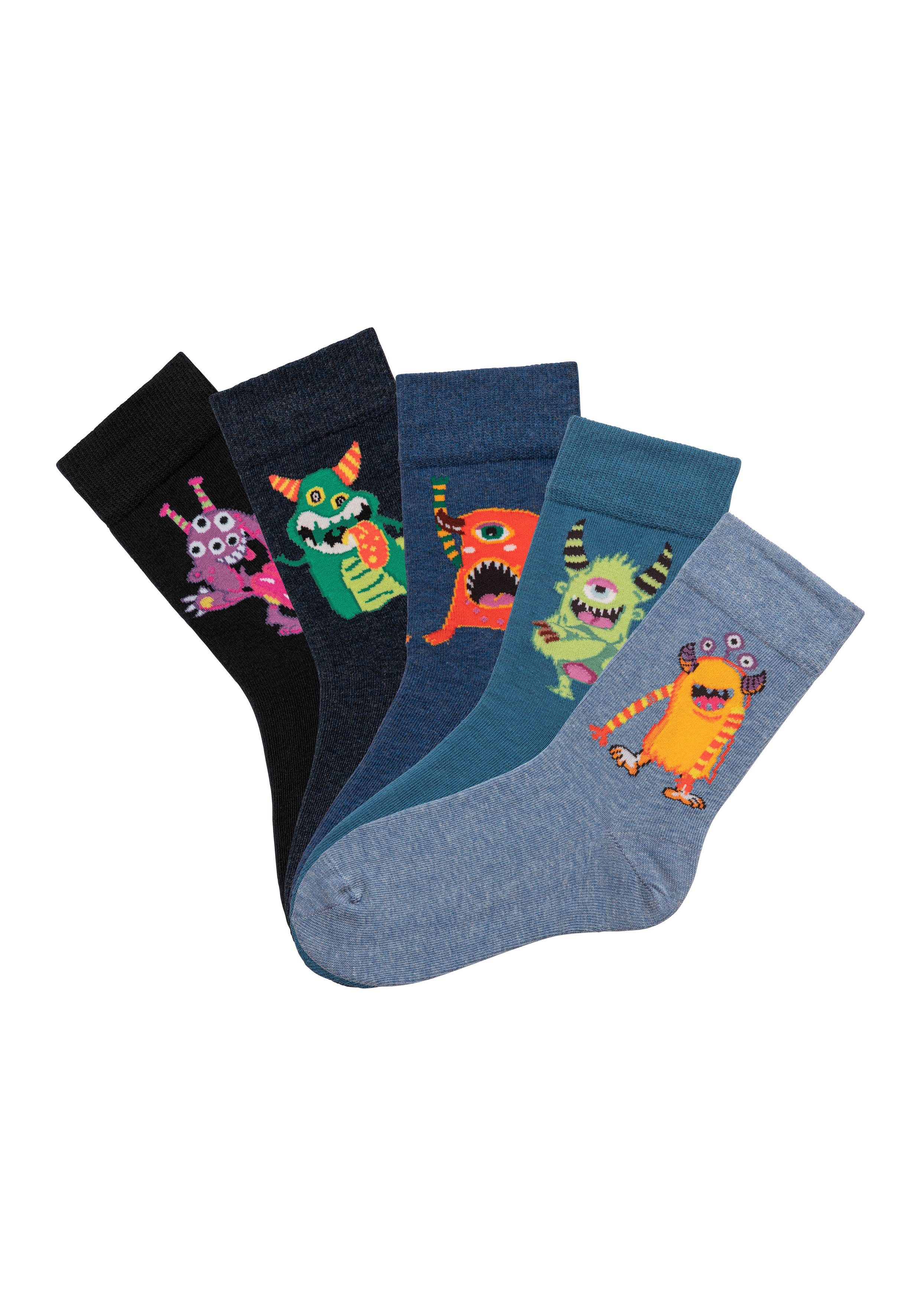 (5-Paar) H.I.S Freizeitsocken mit lustigen Monstermotiven