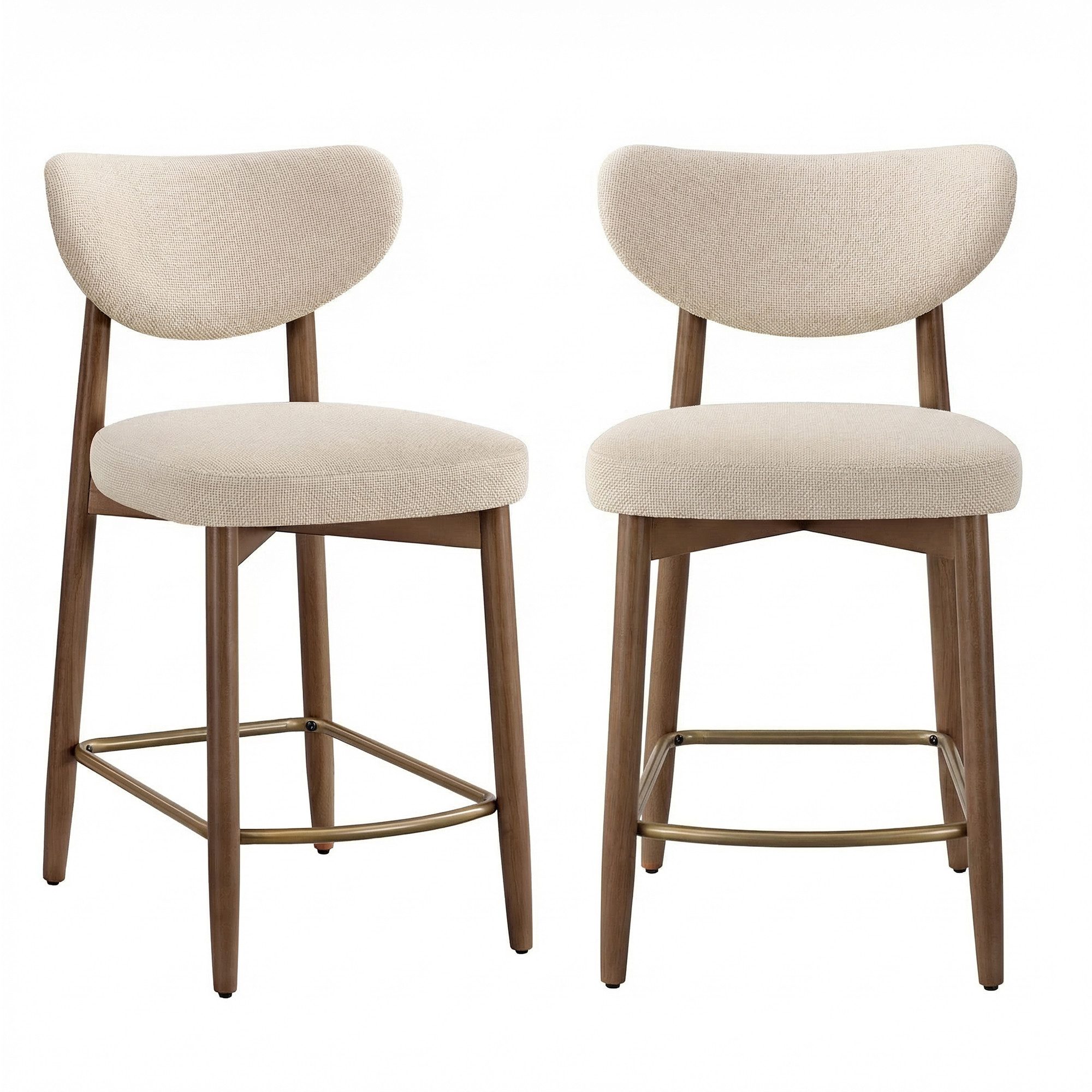 VASAGLE Barhocker Barstuhl, Polsterstuhl, Küchenstuhl, mit Massivholzbeinen (2er), ergonomischer Rückenlehne, Mid-Century-Modern-Stil, 2er Set