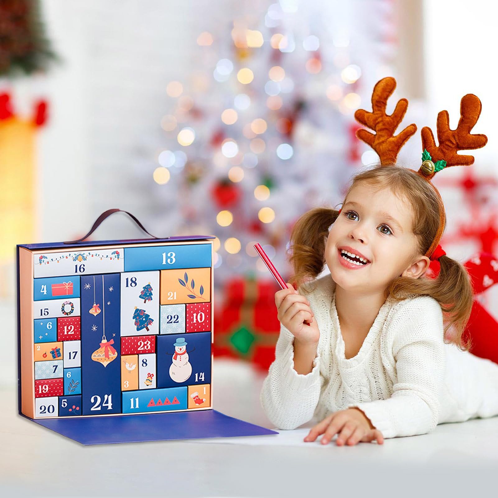 Coonoor Adventskalender Adventskalender Karton, 24 Tage Weihnachts Countdown Nummerierte Box (24-tlg), Für Geld Süßigkeiten Kleines Spielzeug Nugat Fondant