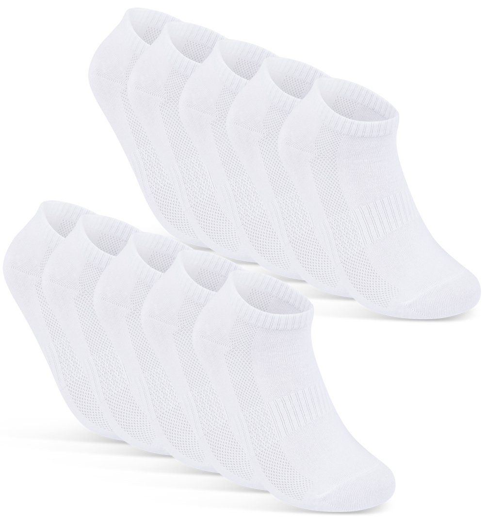 sockenkauf24 Sneakersocken 10 Paar Damen & Herren "Premium Sneaker Socken" Atmungsaktiv (10xWeiß, 43-46) mit Mesh-Streifen Schwarz Weiß Grau Baumwolle - 16510 WP