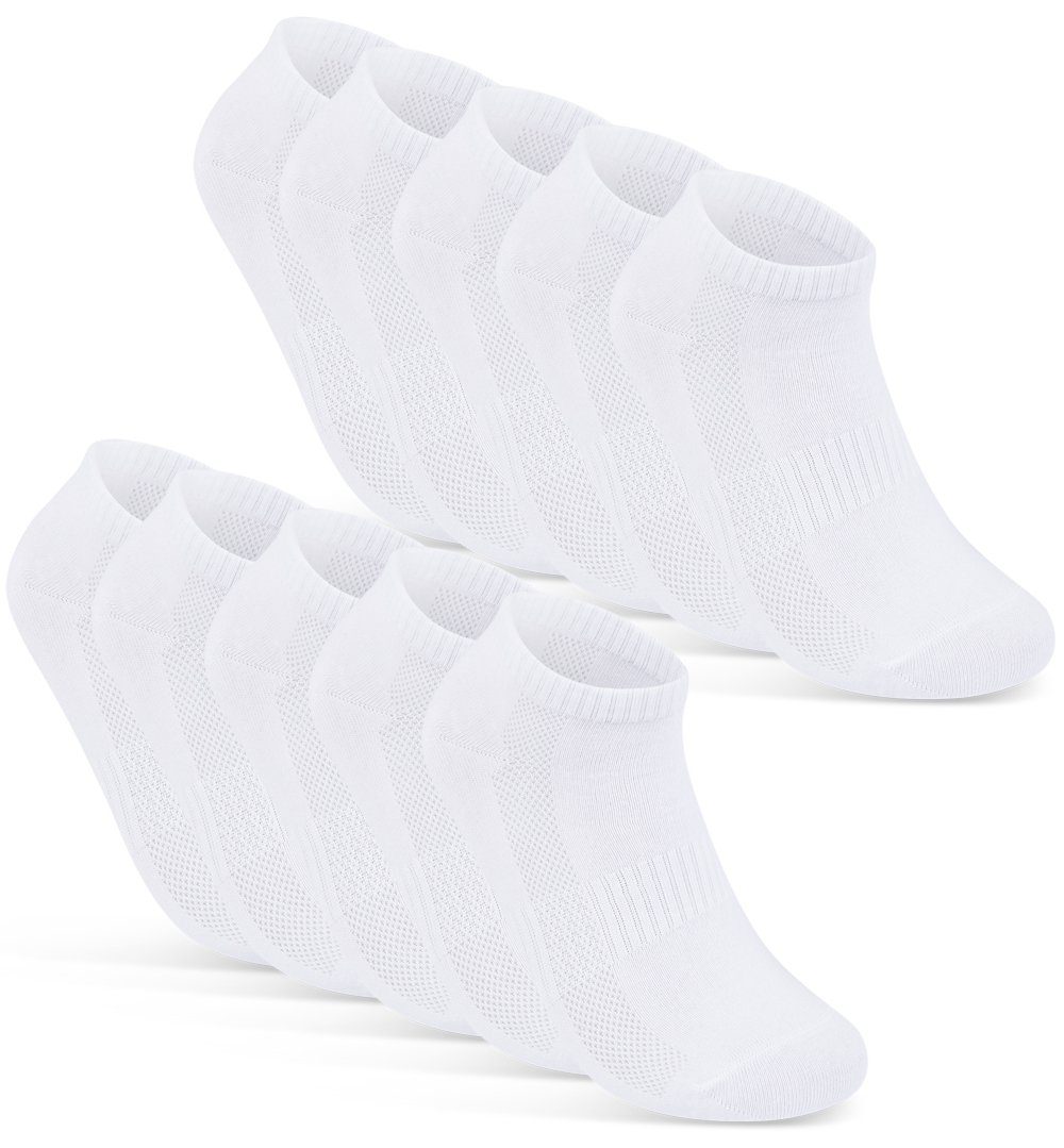 sockenkauf24 Sneakersocken 10 Paar Damen & Herren "Premium Sneaker Socken" Atmungsaktiv (10xWeiß, 43-46) mit Mesh-Streifen ohne drückende Naht Baumwolle - 16510 WP