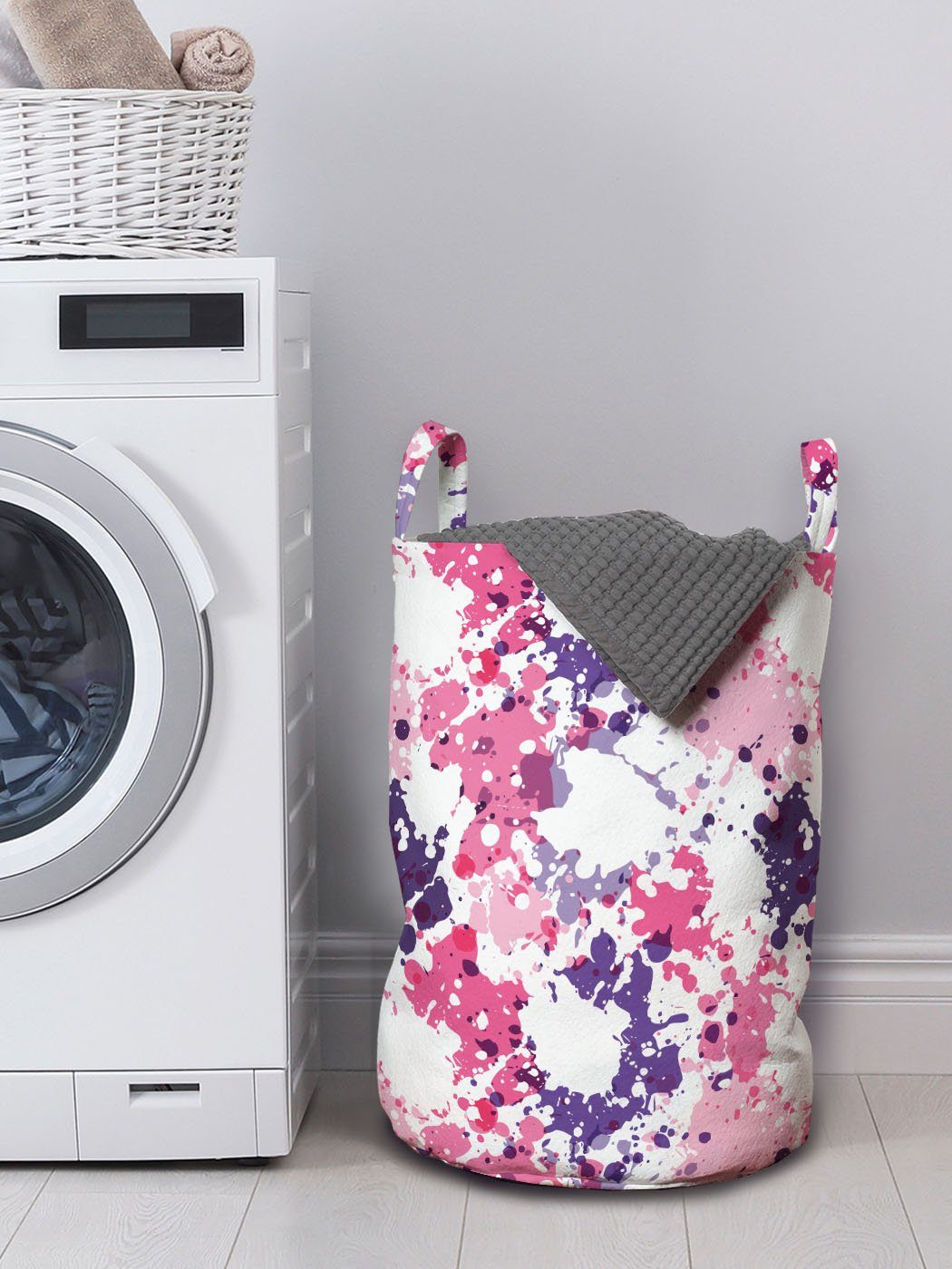 Abstrakt Wäschekorb Kordelzugverschluss für Griffen Abakuhaus Farbflecken Wäschesäckchen Waschsalons, mit