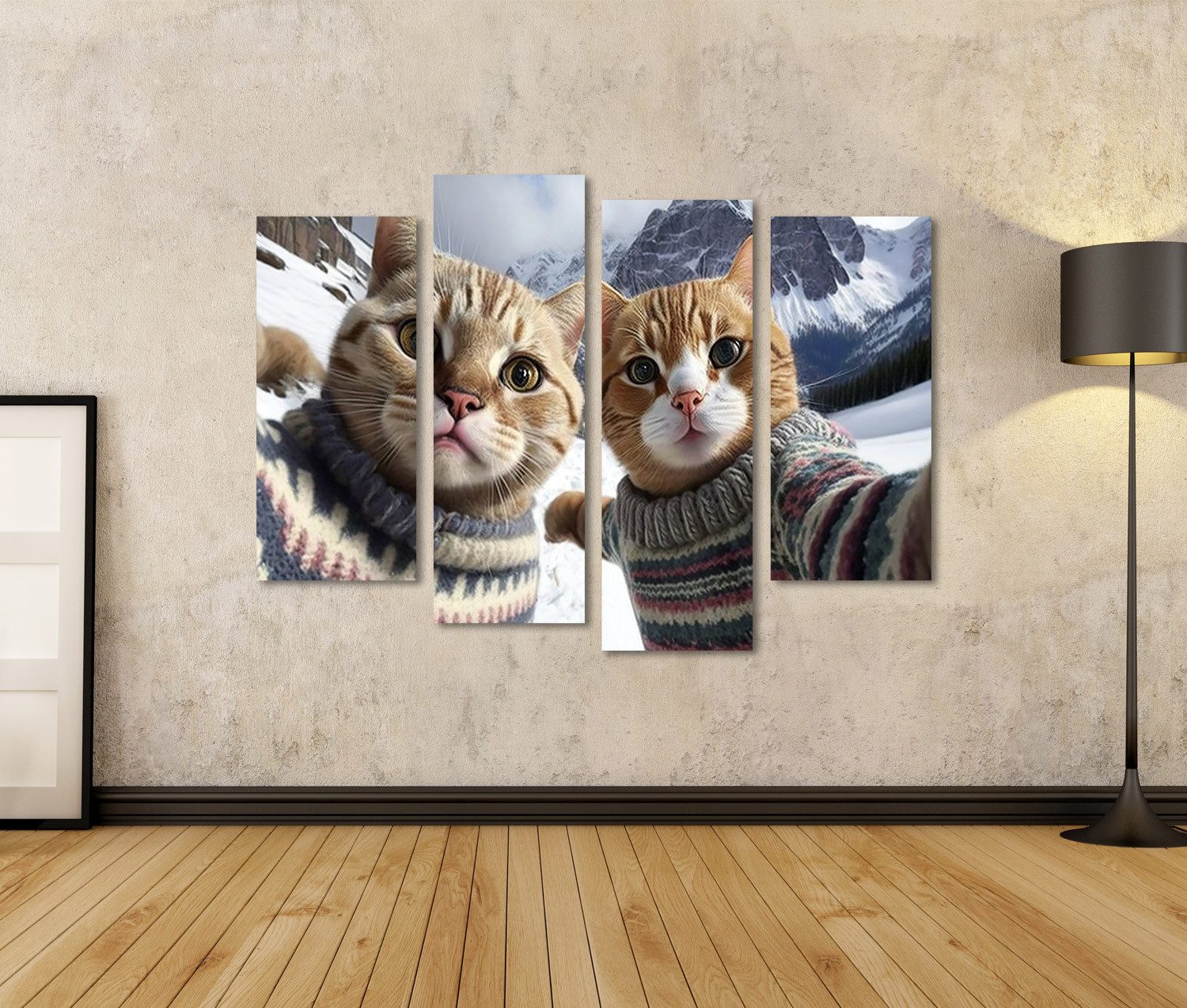 islandburner Leinwandbild Katzen in Pullovern machen Selfie lustige Haustiere Urlaub B Bilder