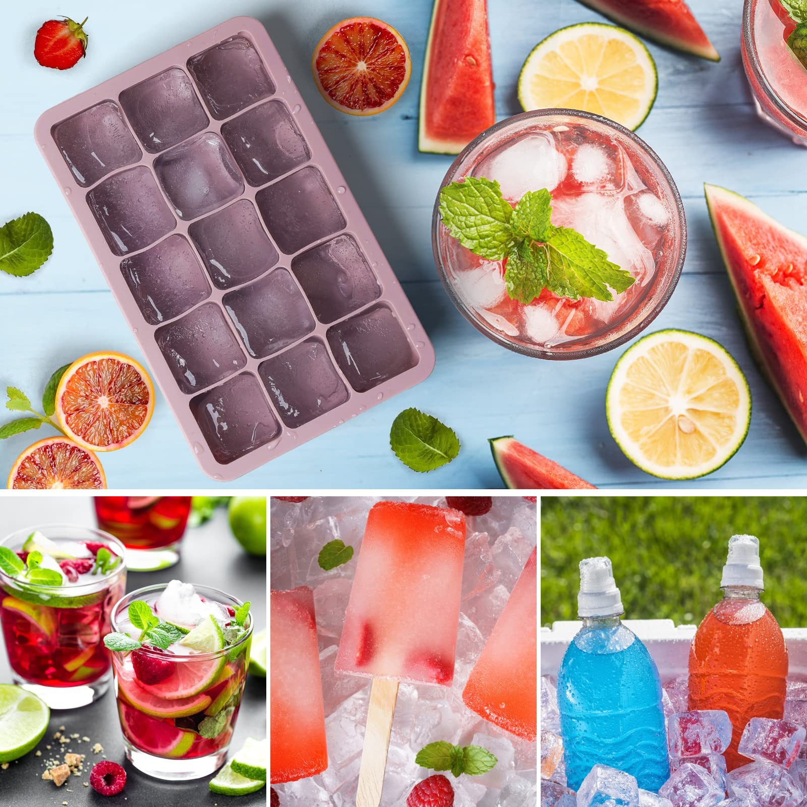 FOUORTUNATE-BEE Eiswürfelform Silikon Eiswürfelform Set mit Deckel 45 Würfel Whisky Formen, Eiswürfelform mit Deckel für Whisky Cocktail Eiswürfel Formen