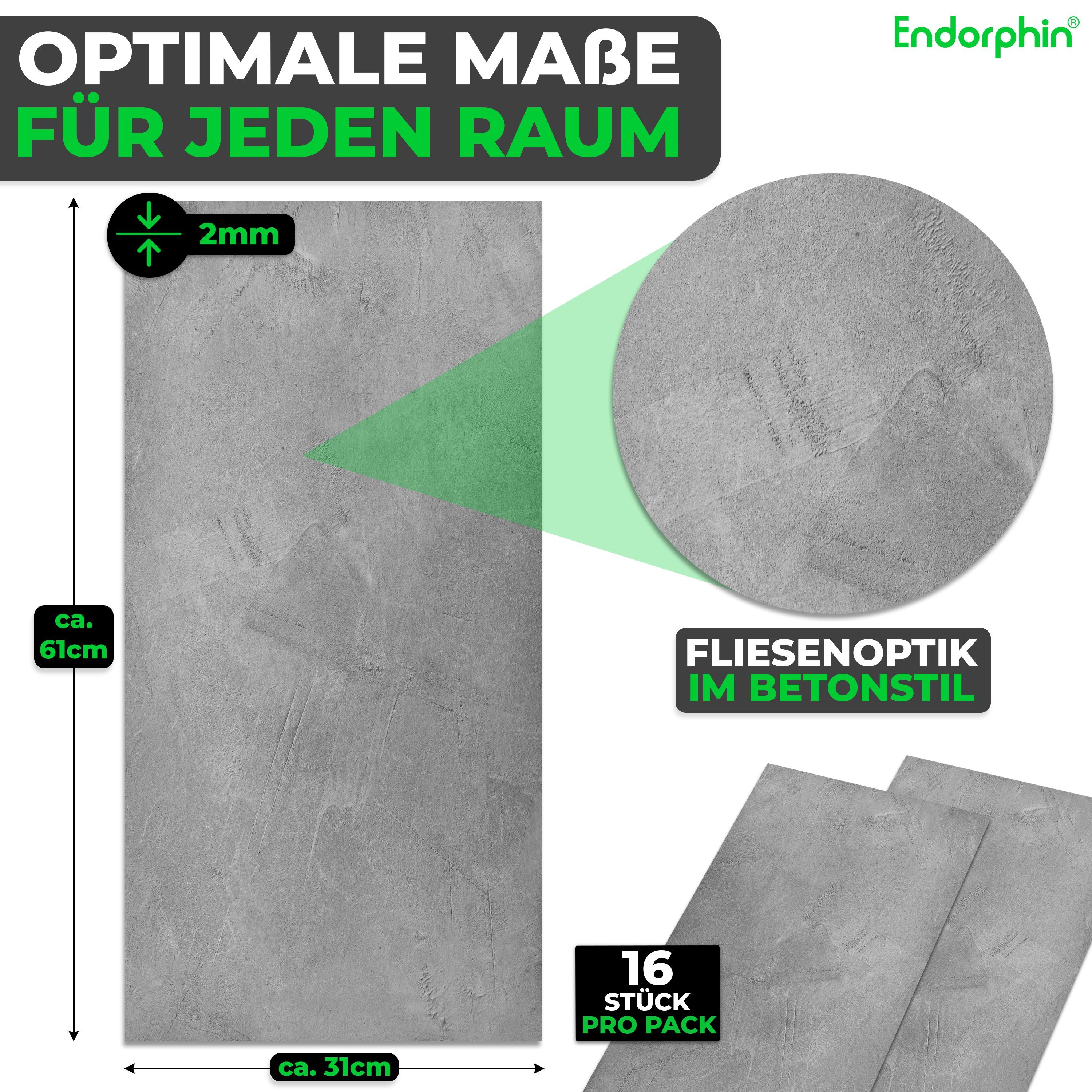 Endorphin Vinylboden Vinylboden selbstklebend in Betonoptik Hellgrau 2,97qm, selbstklebend, aus recyceltem Material, mit fühlbarer Oberfläche