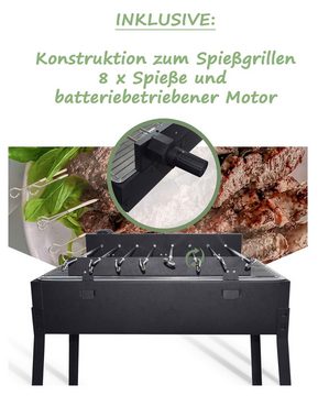 KS-Direkt Holzkohlegrill Mangal Grill 8x Drehspieße mit Motor Grillrost Schaschlik Standgrill