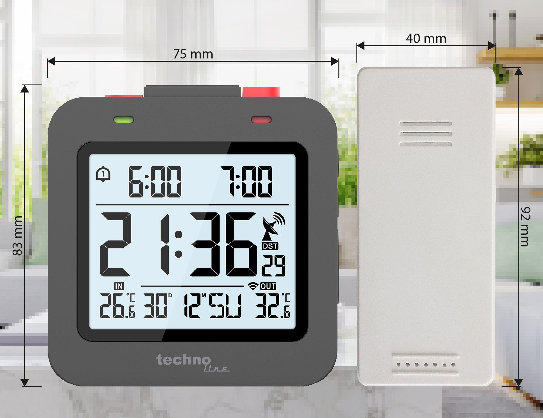 technoline Funkwecker WT 325 Funkwecker mit Temperaturanzeige und Dual-Alarm inkl. Außensender