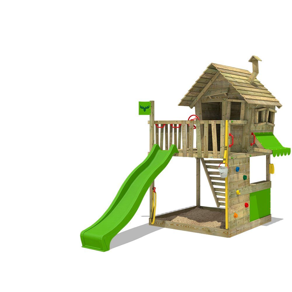 FATMOOSE Spielturm »Klettergerüst GroovyGarden mit apfelgrüner Rutsche