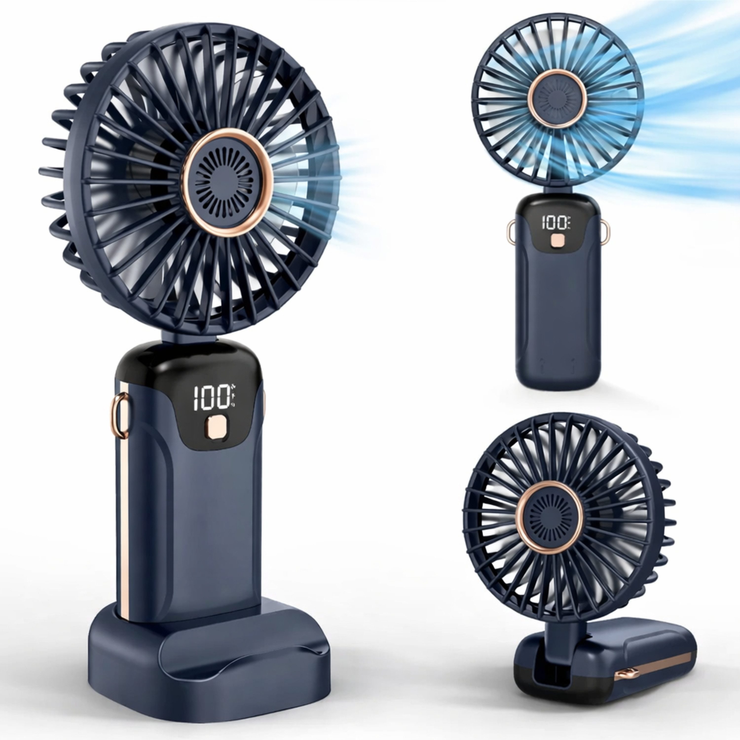 StellarLuma Handventilator Ventilator Handventilator Mini USB Ventilator LED Anzeige, Kompakter, faltbarer Handventilator mit 5 Leistungsstufen