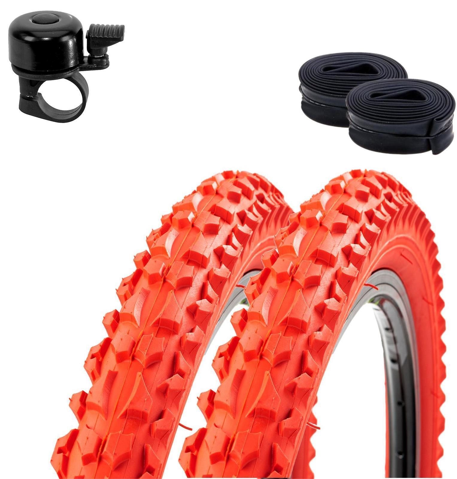 maxxi4you Fahrradreifen 2 x Roverstone 26 x 2,125 (57-559) Rot + 2 AV inkl. Fahrradklingel