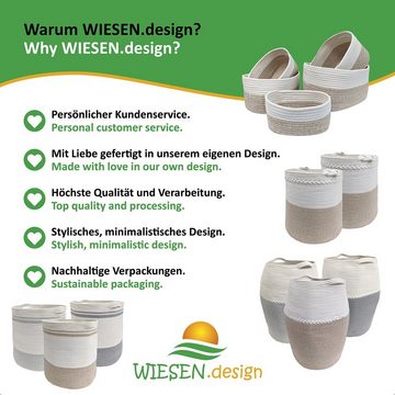 WIESEN.design Aufbewahrungskorb Set Mira (5-teilig) Hellbraun/Weiß, Großes-Set, 100% Baumwolle, inkl. großem Waschsack und schwerem Wäschesack, gratis Versand
