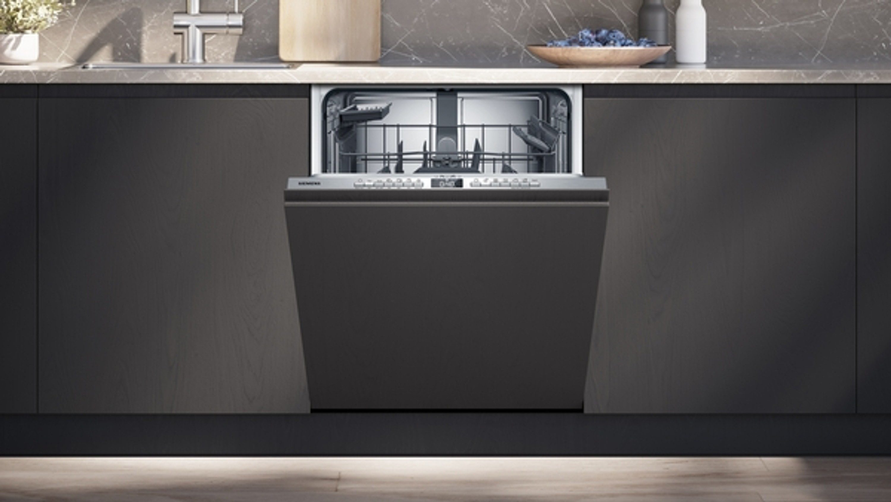 SIEMENS vollintegrierbarer Geschirrspüler iQ300 SX63EX2VBE Set, 9 l, 13 Maßgedecke, blaues Licht als Betriebsanzeige, leise, Wifi-fähig