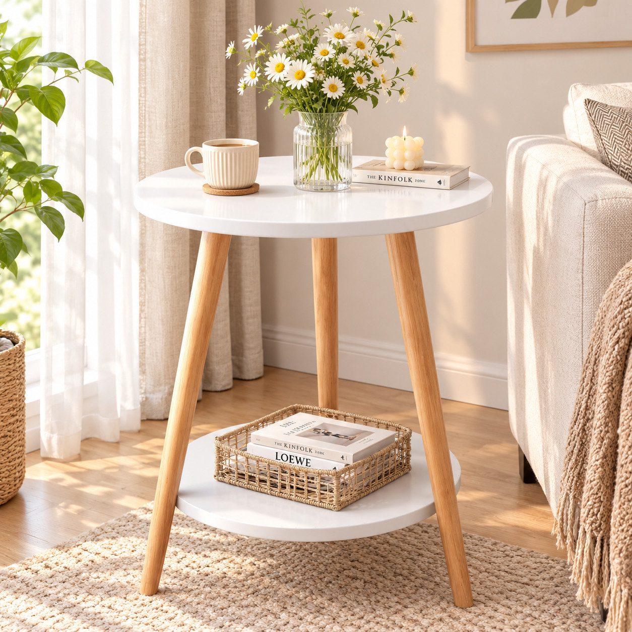 DUMOS Beistelltisch Runder Beistelltisch 2-Ebenen, Couchtisch für Wohnzimmer