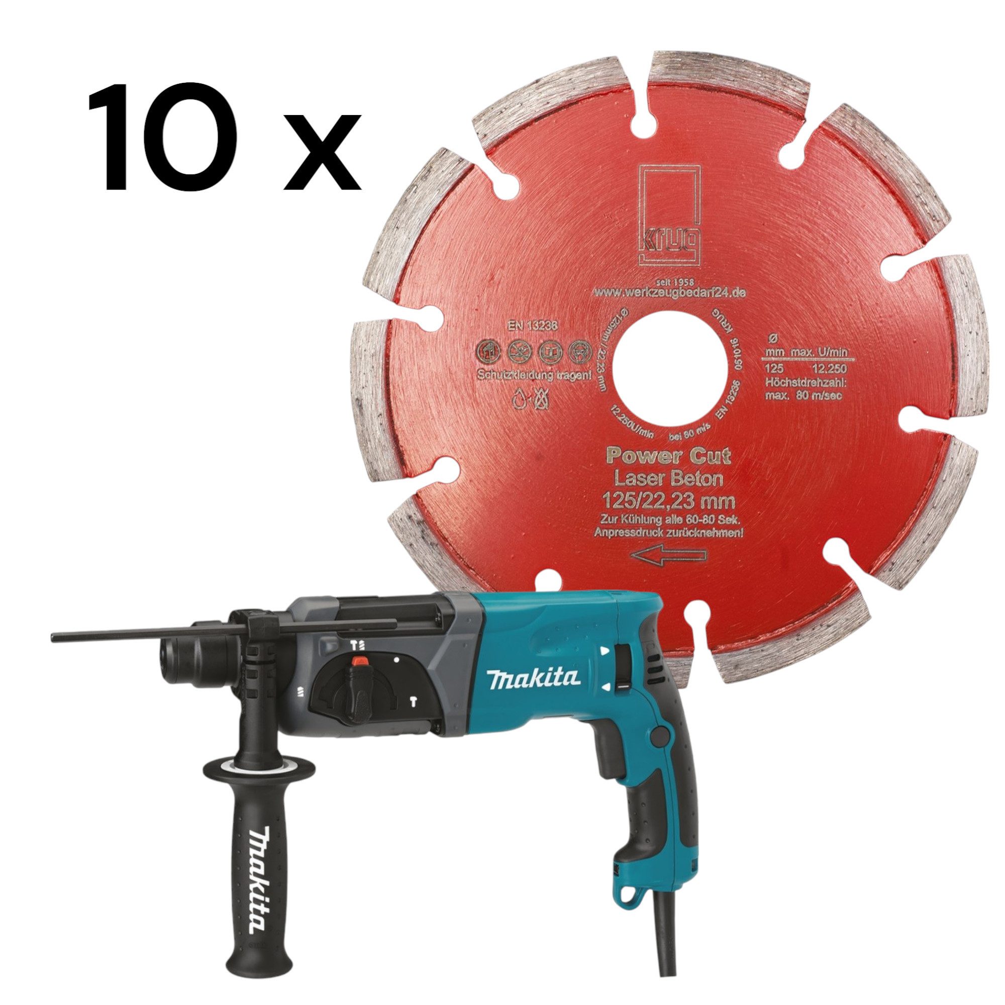Makita Kombihammer 1 x Kombihammer - Makita HR2470 + 10 x Diamantscheibe Power Cut 125 mm