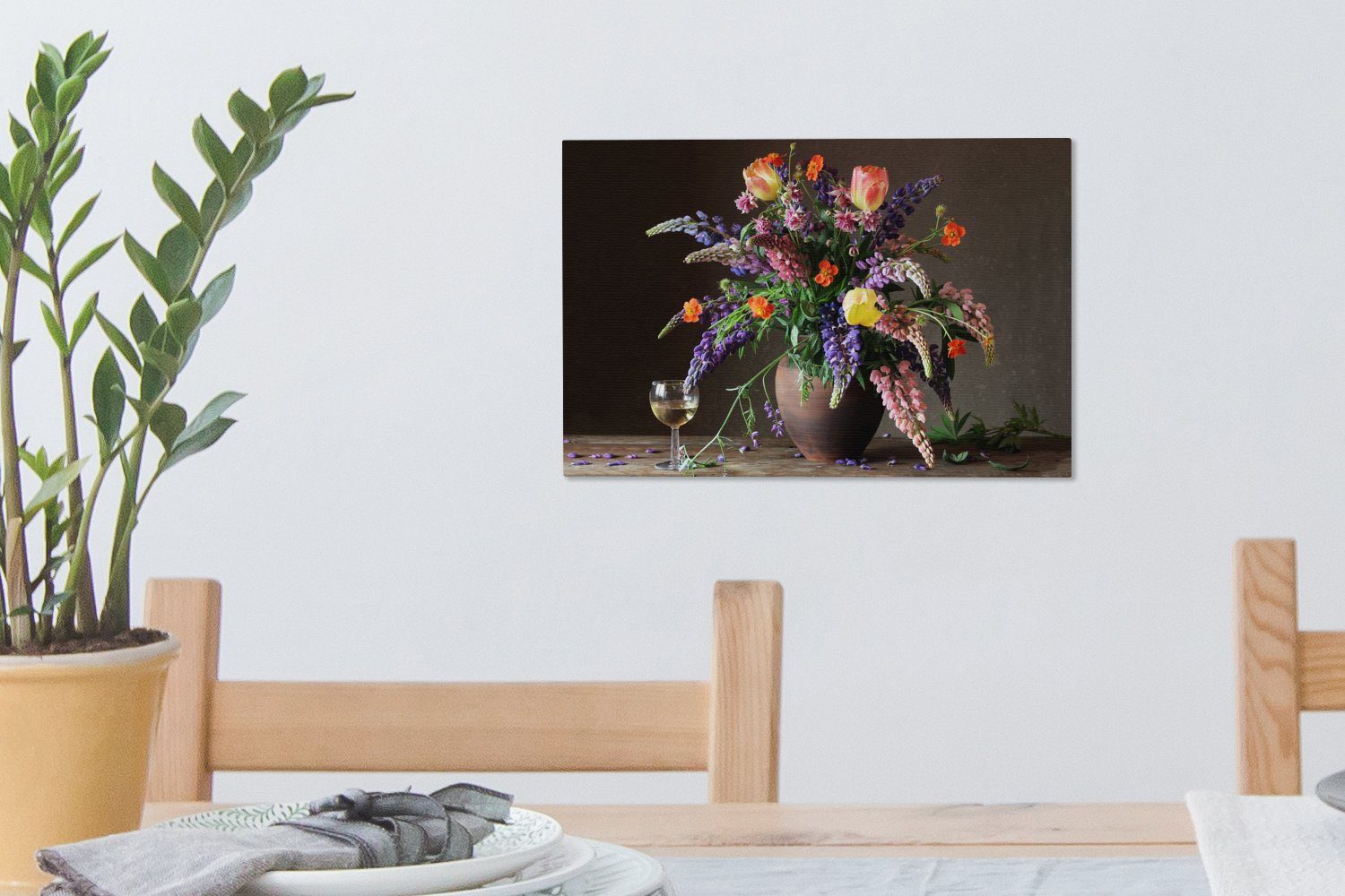 OneMillionCanvasses® Leinwandbild Stilleben (1 Wanddeko, Aufhängefertig, cm St), Wein Leinwandbilder, Blumen, - - Wandbild 30x20