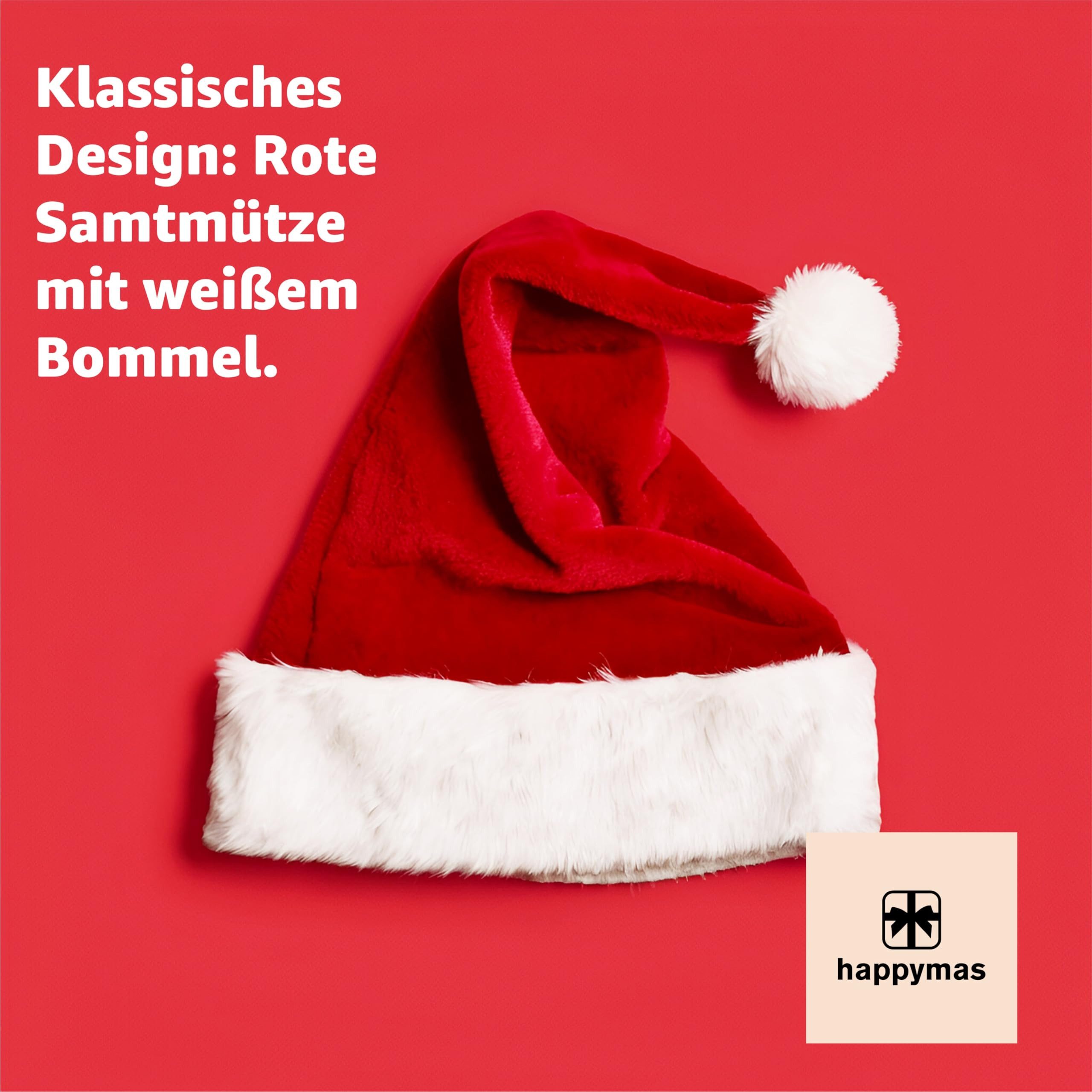 happymas Bommelmütze 4er Weihnachtsmütze rot - unisex Größe - Nikolausmütze günstig online kaufen