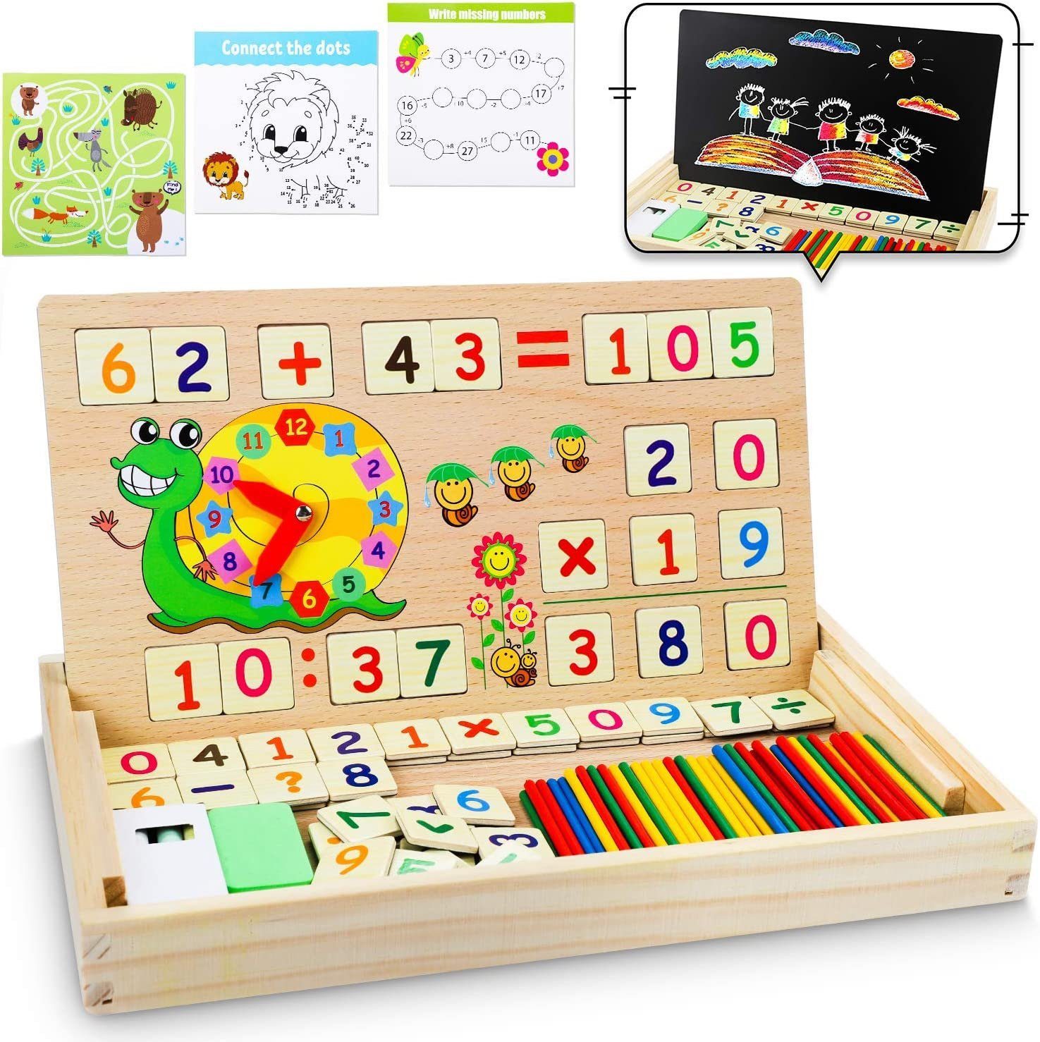 POPOLIC Lernspielzeug Mathe Montessori Spielzeug Spiele mit Zählstäbchen Einmaleins (Lernspiele Kinderspiele Holzspielzeug), ab 4 5 6 Jahre Jungen Mädchen, Schulanfang Geschenke