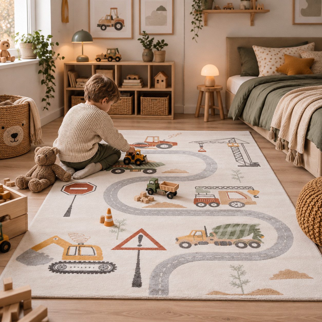 Pergamon Kinderteppich Kinder Teppich Maui Kids Baustelle, Rechteckig, Höhe: 13 mm