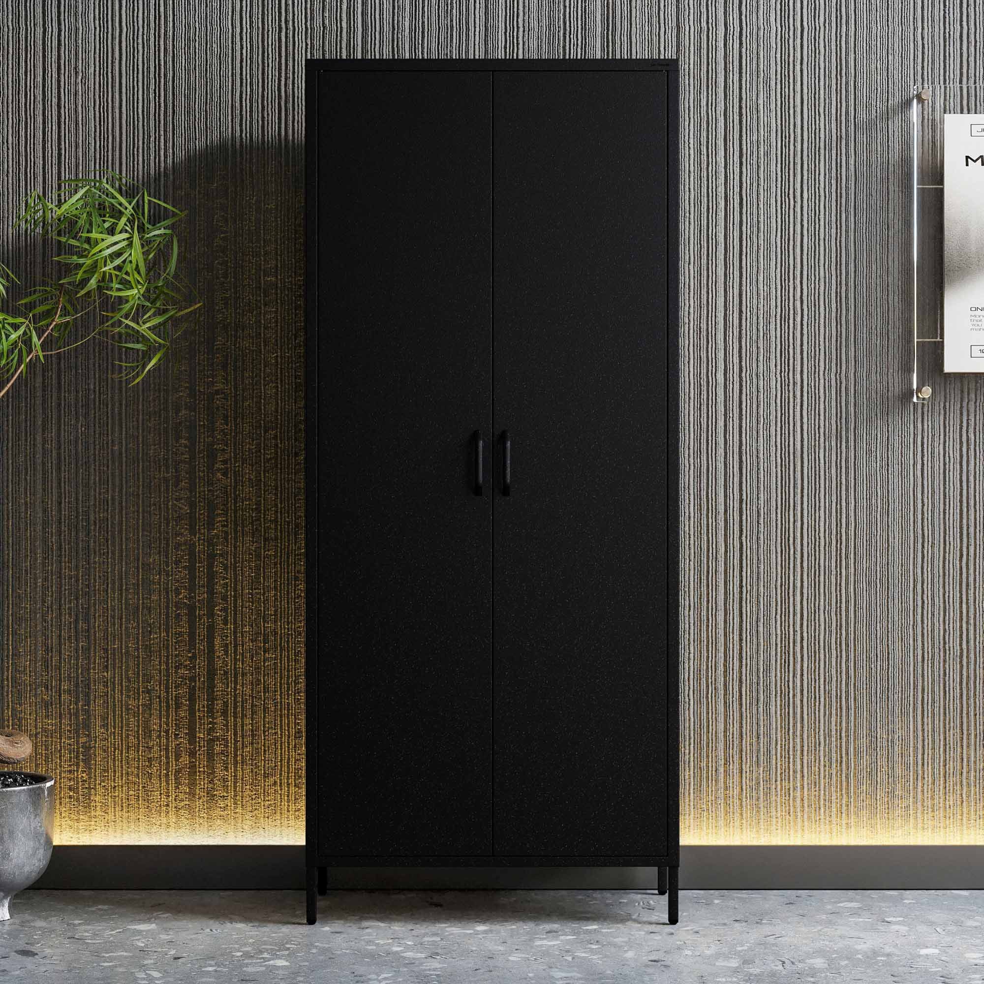Jan Nowak Kleiderschrank FLAVIO Kleiderschrank Metall Stahl 80x185x45cm 3 Zonen Sparkling (Stahl 0,6mm, 40kg pro Zone, Magnete Silikonpads, Wandmontage) Brilliance Beine regulierbar Wohnzimmer Schlafzimmer