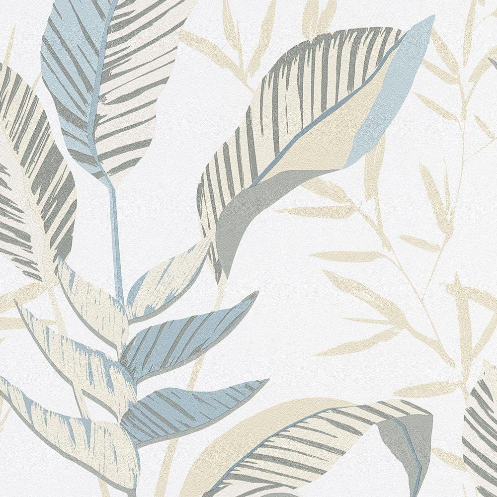 Erismann Vliestapete Blätter Weiß Grün Beige Glanz Elle Decoration 10332-07