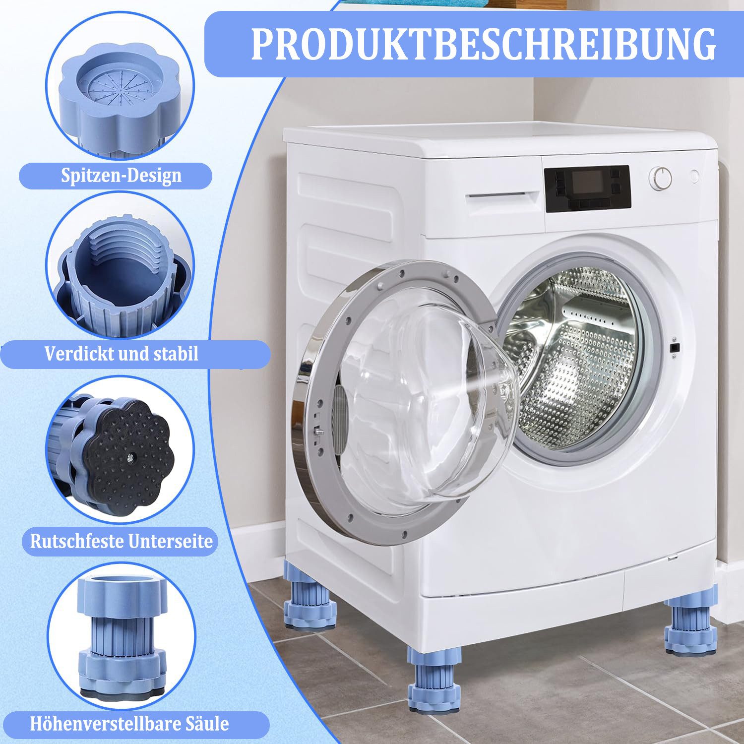 Auledio Waschmaschinenuntergestell Waschmaschinen-Vibrationsdämpferfüße, 4 Waschmaschinen-Fußpolster, Waschmaschinen-Schock- und Rutschschutz-Füße