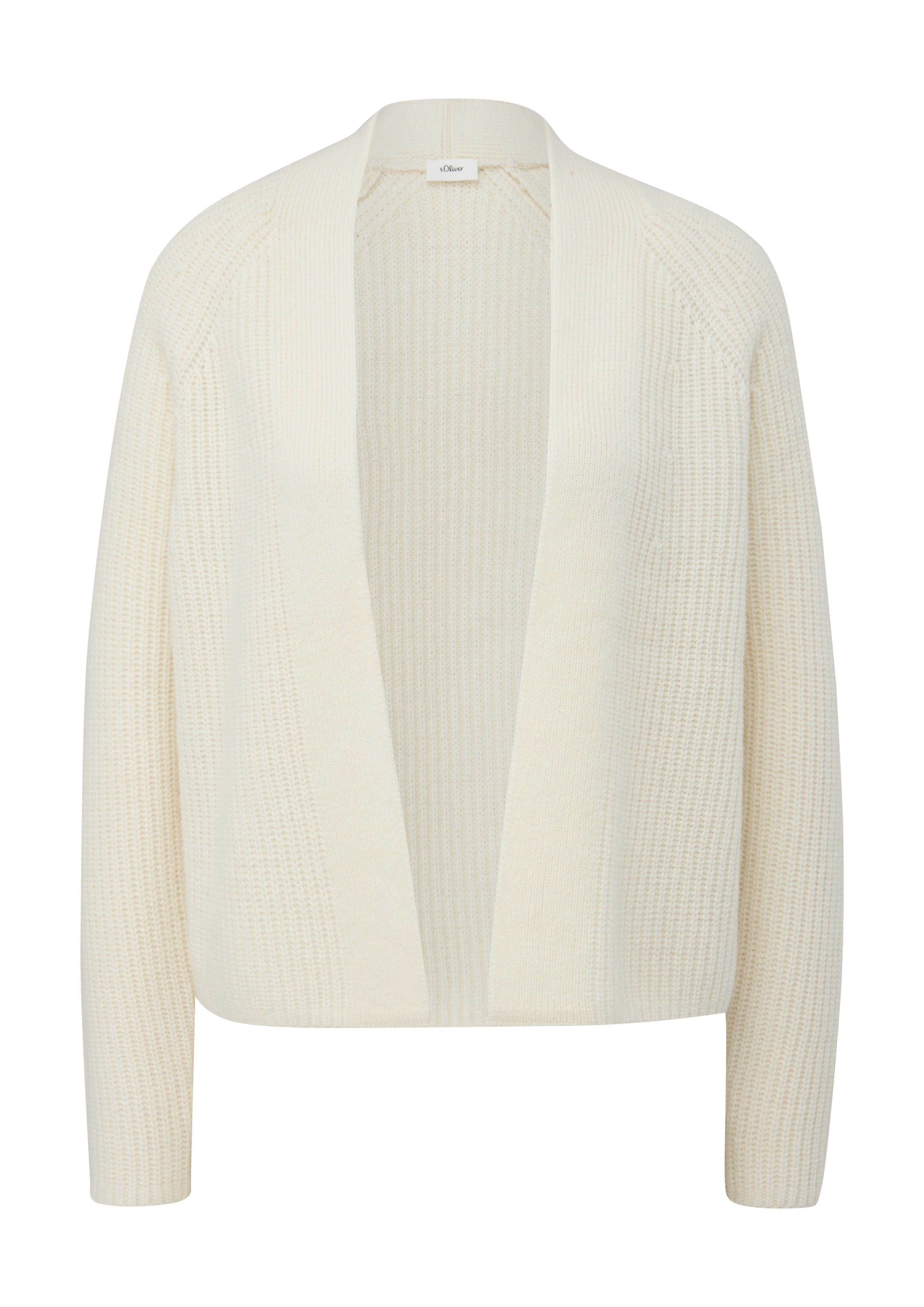 s.Oliver BLACK LABEL Cardigan mit Flachstrickbündchen vorne am white Ausschnitt