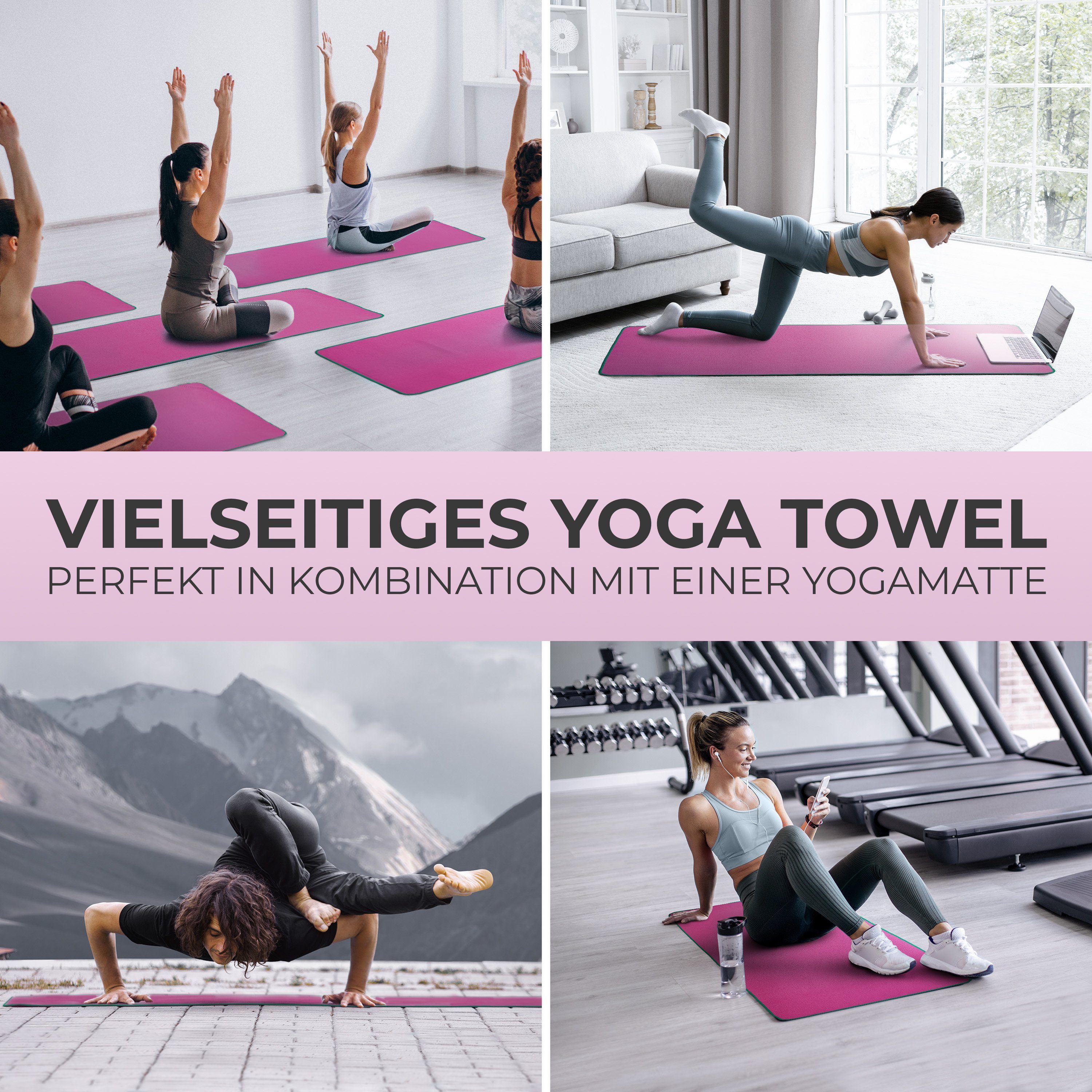 NirvanaShape Sporthandtuch Yoga Handtuch mit Antirutsch-Noppen, Yogatuch-Auflage für Yogamatte, Microfaser, +Yoga Einführungs eBook, Yogatuch-Auflage Saugstark, – Bild 5 von 5