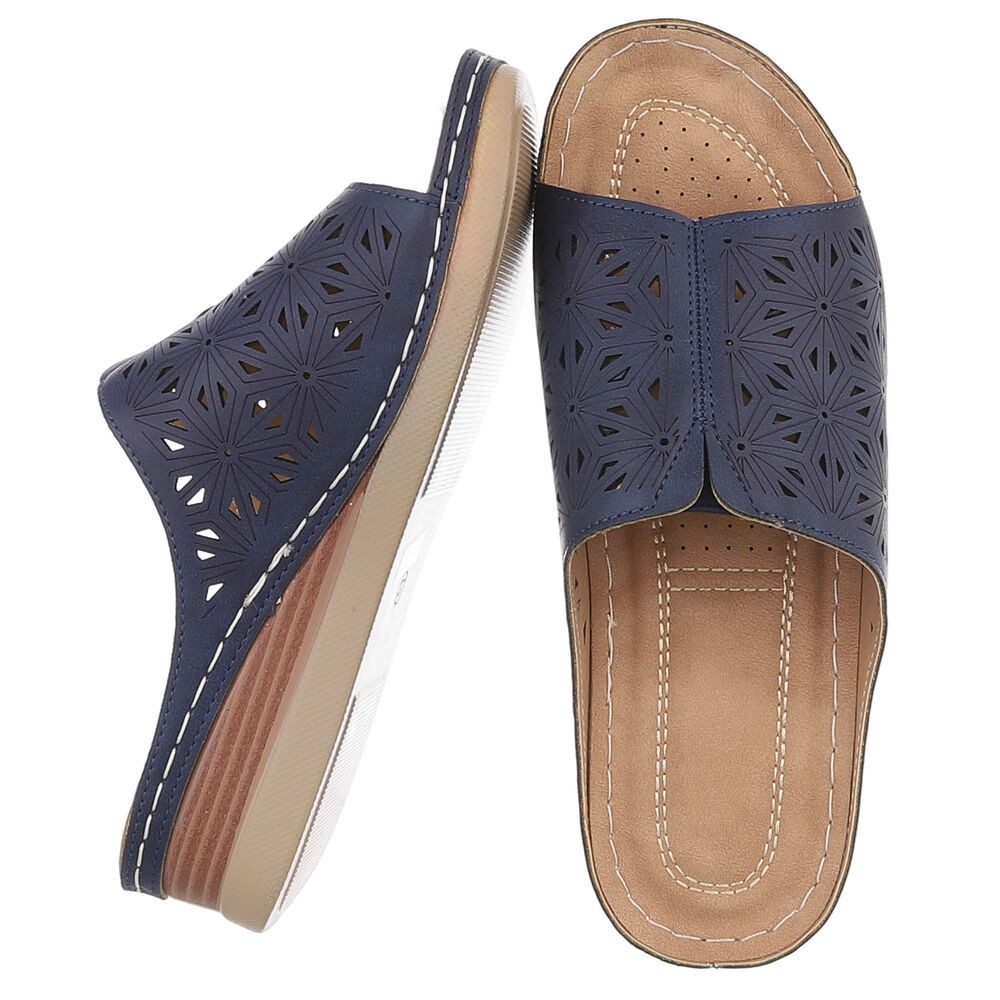 Ital-Design Damen Pantolette mit Lochprägung und Keilsohle Pantolette (91849290) Keilabsatz/Wedge Keilsandaletten in Dunkelblau