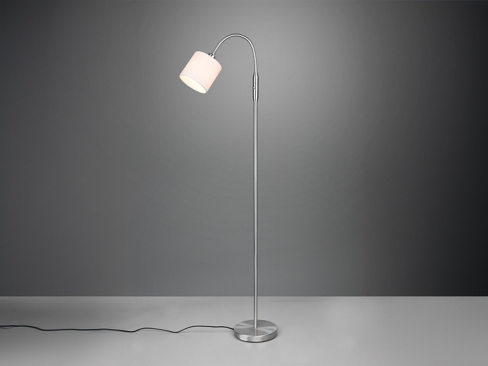 Reality Leuchten LED Stehlampe mit Flexarm & Stoffschirm, Höhe 130cm, Dimmfunktion, LED wechselbar, Warmweiß, kleine Lese Stehleuchte zum Lesen mit Schwanenhals, inkl. Leuchtmittel