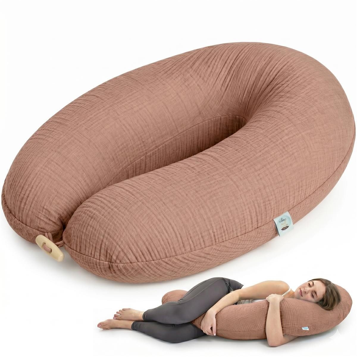 SEI Design Stillkissen Kapok-Füllung XXL 190x35 cm, Musselinbezug Bio-Baumwolle, ergonomisch, Schwangerschaftskissen mit Bezug, Seitenschläferkissen mit Kapok-Füllung, 100% Naturkissen, Musselin-Bezug aus Bio-Baumwolle