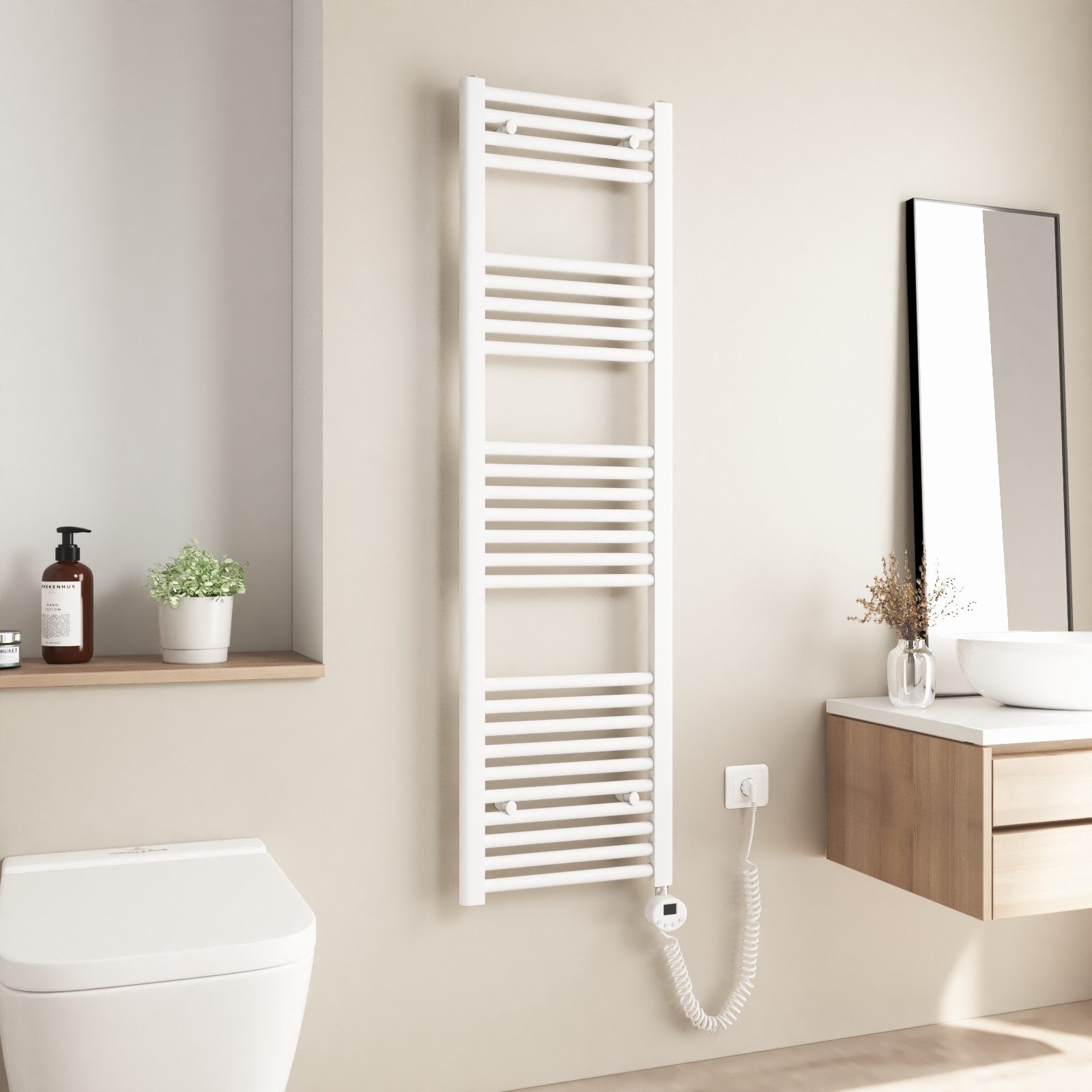 Heilmetz Elektrischer Badheizkörper mit Smart WLAN Thermostat Heizstab, 500W, Intelligente App/Sprachsteuerung, Weiß, Geeignet für 6 m²