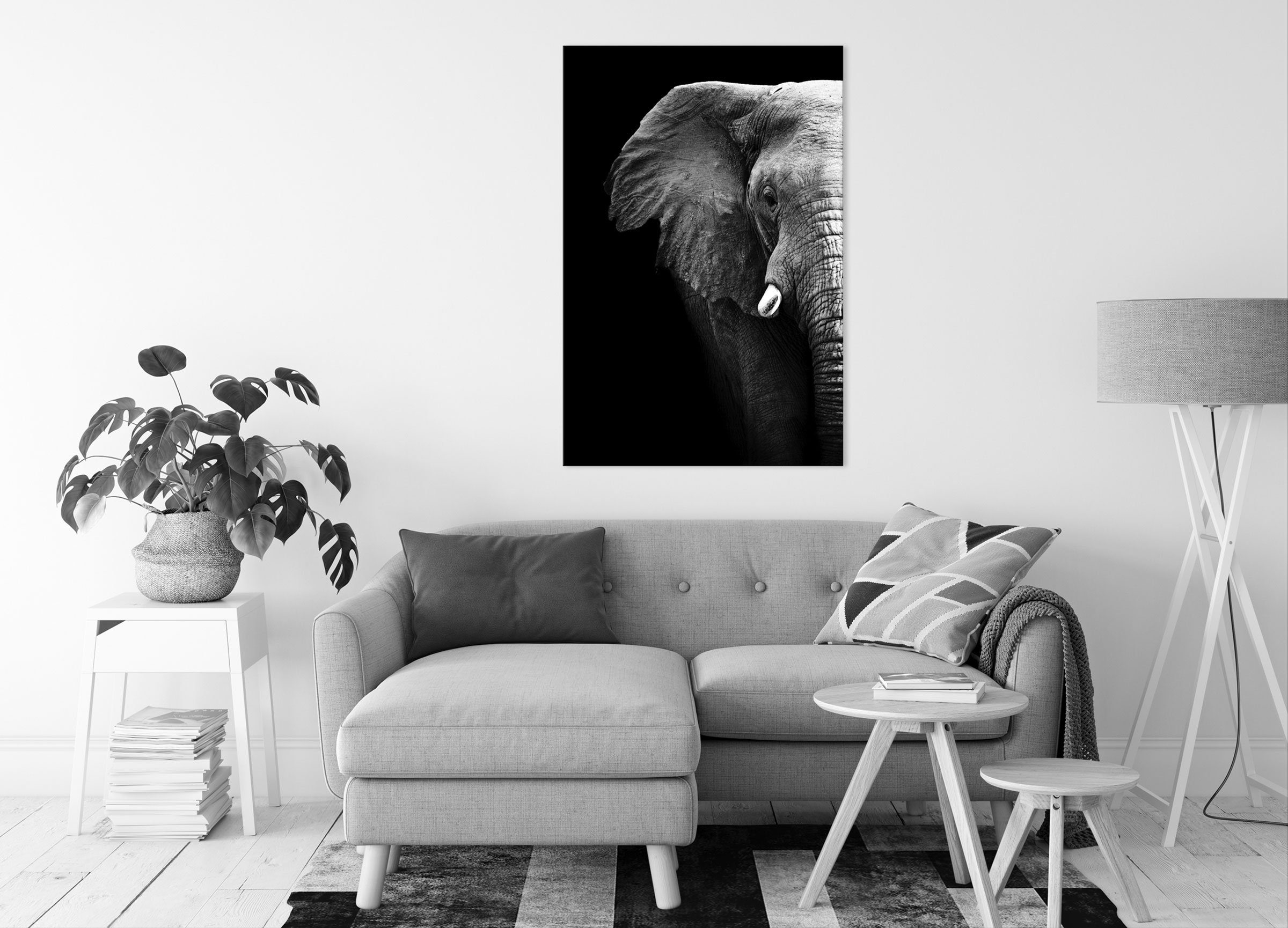 Leinwandbild Zackenaufhänger Porträt inkl. St), (1 Elefant Porträt, fertig Leinwandbild bespannt, Elefant Pixxprint