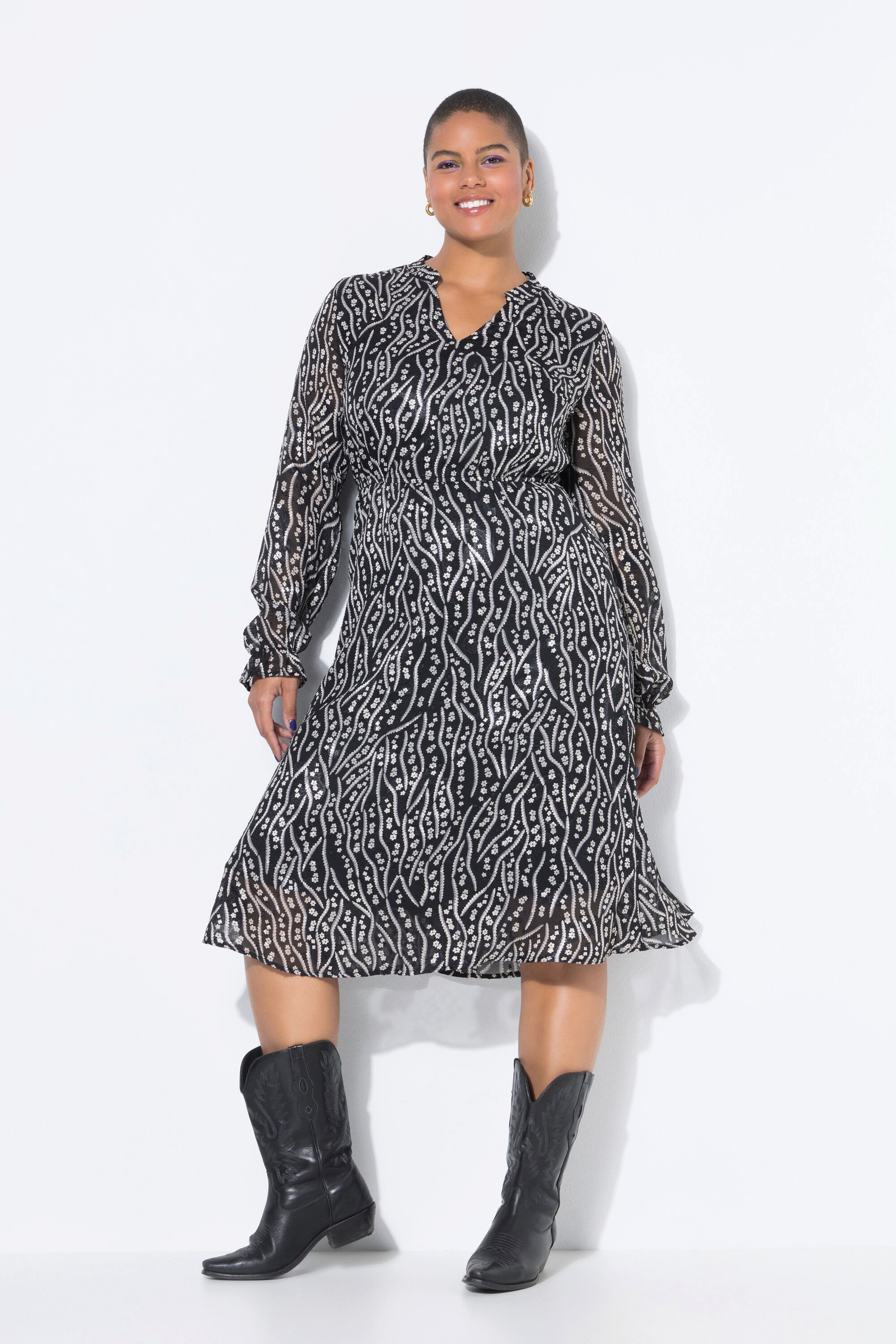 Maxikleid Midikleid Alloverprint Langarm