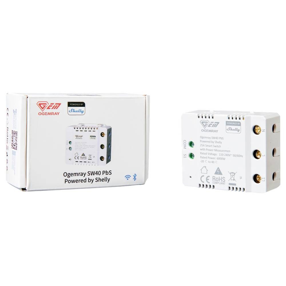 Shelly Ogemray smarter Relaisschalter 25 A Schalt-Messaktor Bluetooth, Wi-Fi Smart-Home-Steuerelement, mit Messfunktion