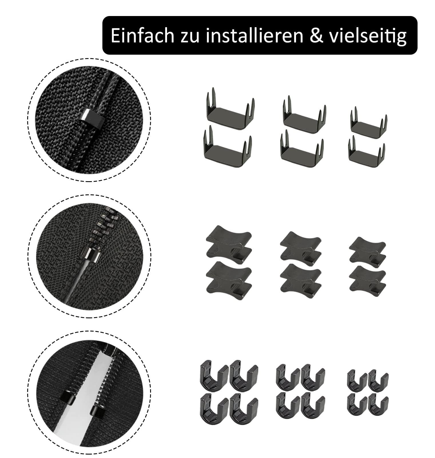 FOUORTUNATE-BEE Reißverschluss 105-teiliges Reißverschluss Reparaturset mit Schiebern, Universal Zipper Ersatz Set für Jacken, Taschen & Mäntel