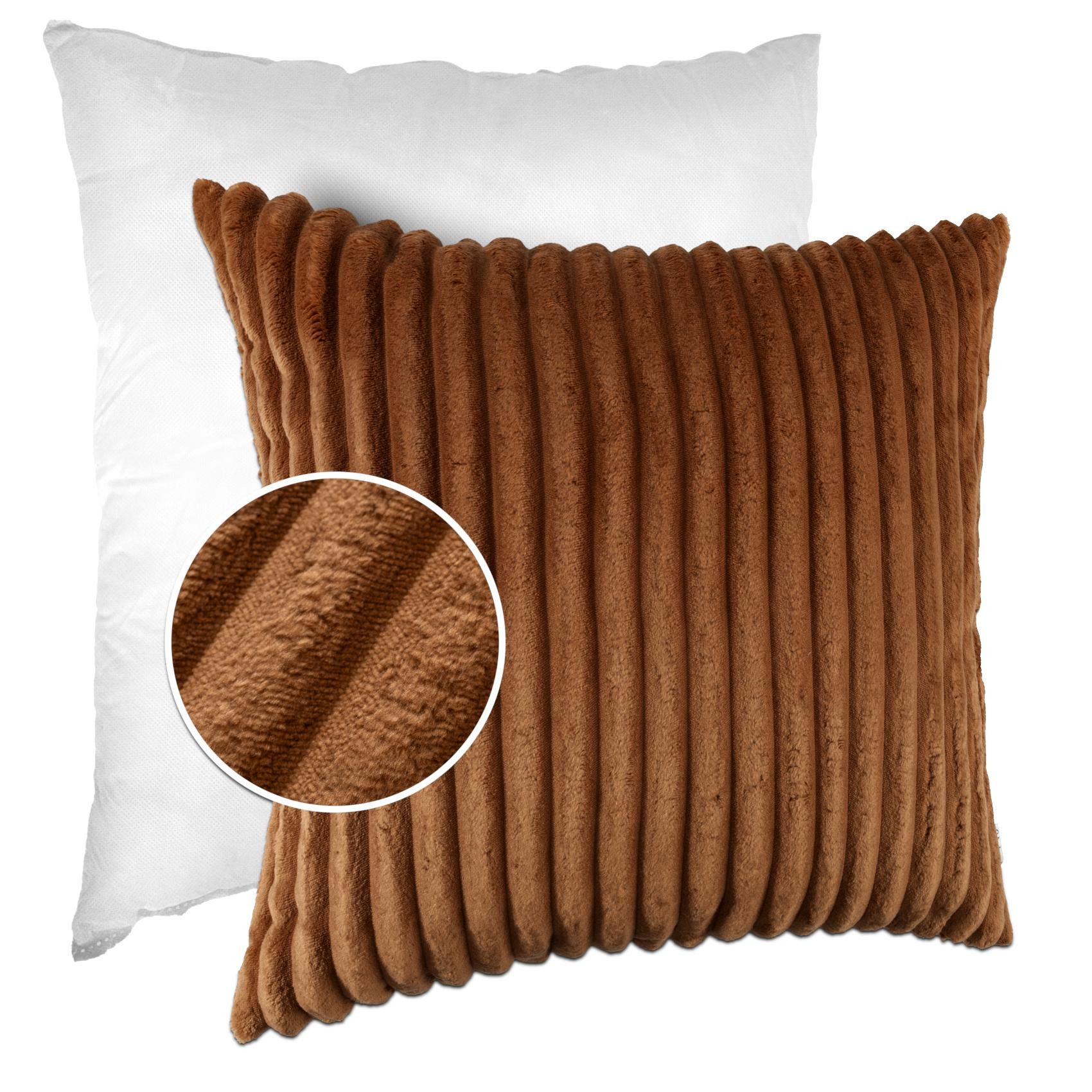 Kisska Dekokissen LILLI BIG CORD Velour Ambiente dekorieren, Kissenüberzug mit Füllung BIG-Cord UNI 40x40cm Einfarbig Fuchsrot