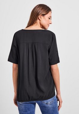 Cecil Klassische Bluse Cecil Unifarbene Basic Bluse in Carbon Grey (1-tlg) Gummizugsaum