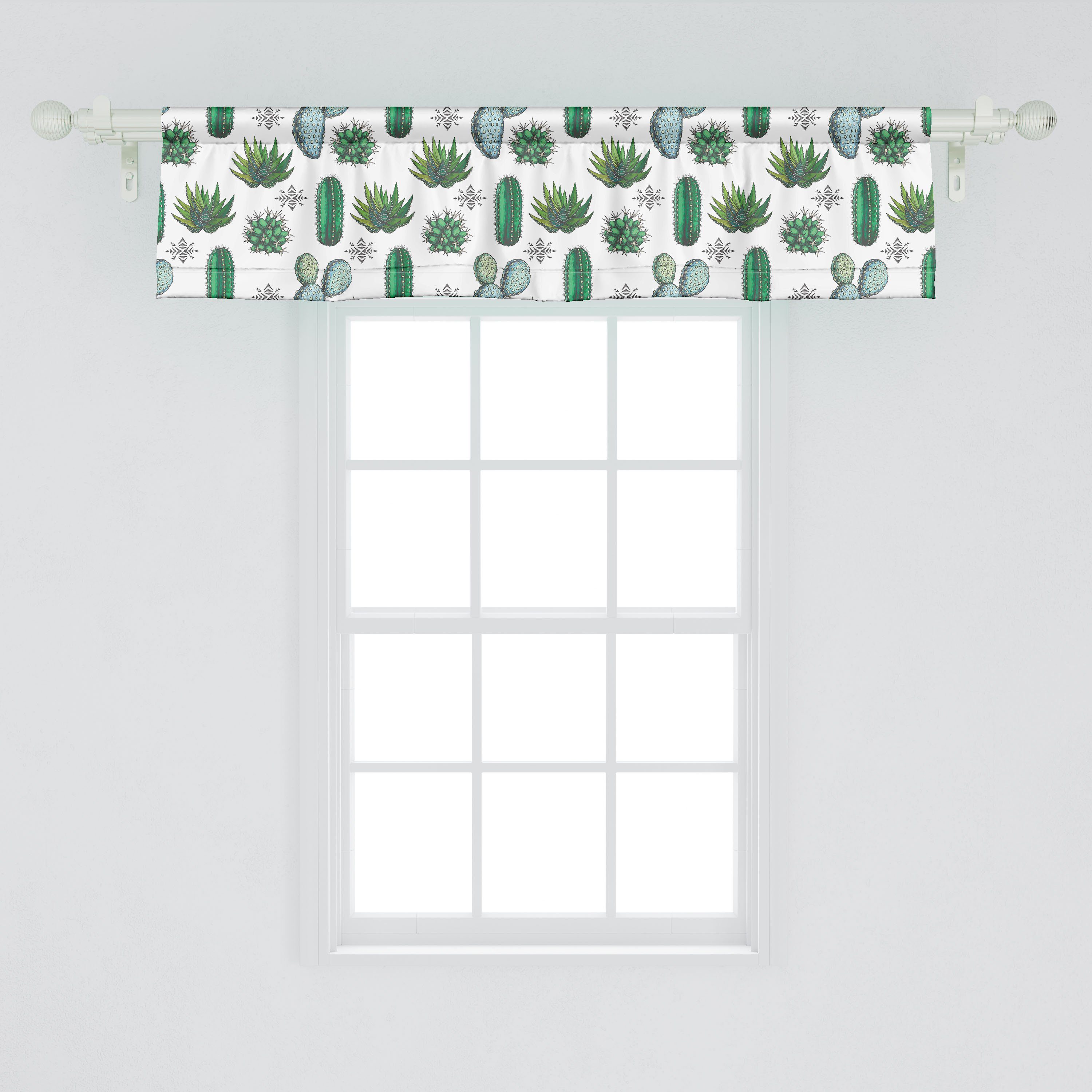 Vorhang für Schlafzimmer Microfaser, Dekor Abakuhaus, mit Volant Scheibengardine Exotische Kaktus-Zimmerpflanzen Küche Stangentasche, Saftig