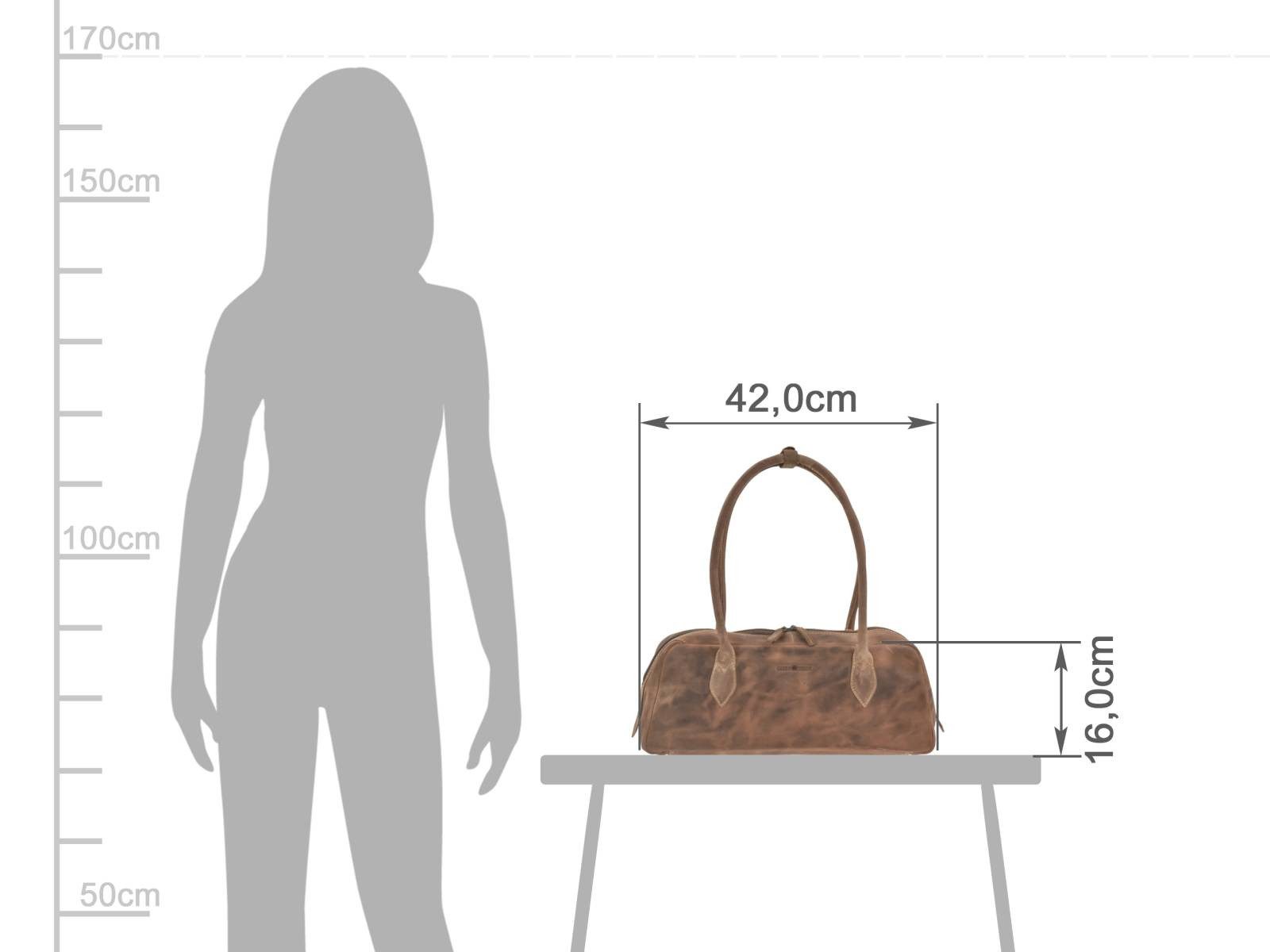 Greenburry Handtasche East-West-Bag Damentasche Leder 42x16cm "Vintage" antikbraun, used Look, Schultertasche, Handtasche, antikbraun, mit Tragegriffen