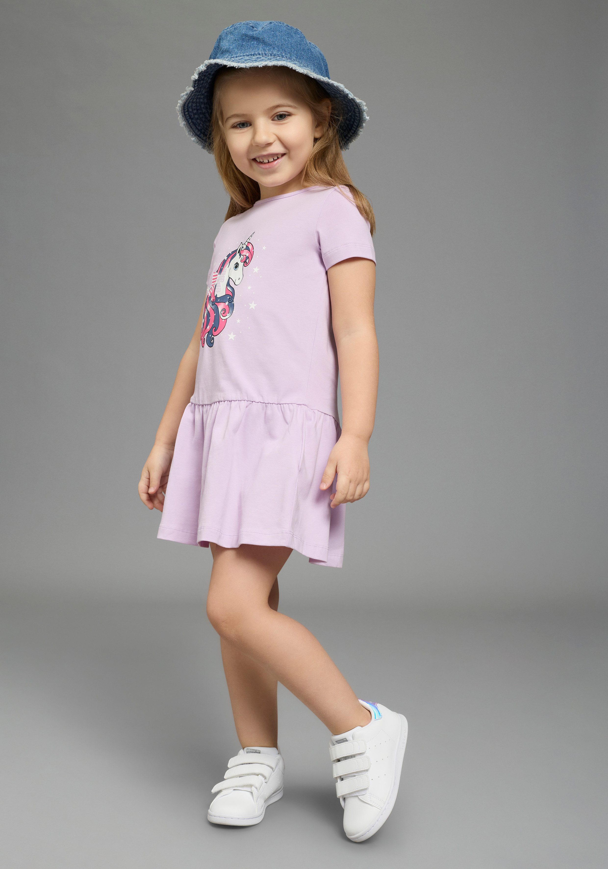 KIDSWORLD Jerseykleid mit Einhorn aus Baumwolle und Elasthan, kurzärmelig – Bild 4 von 5