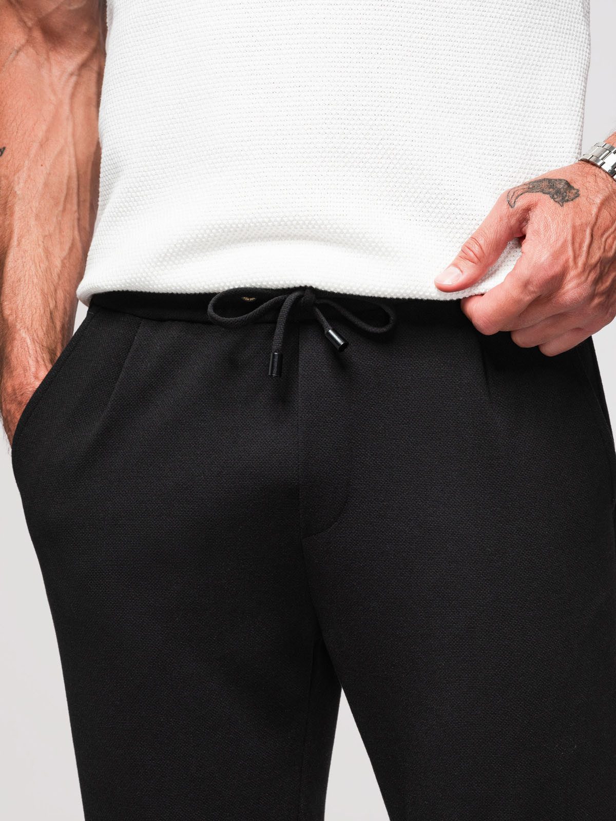 OMBRE Chinohose Herrenhose aus Piqué-Strick mit verstellbarem Bund – Bild 3 von 5