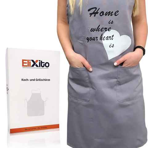 EliXito Kochschürze für Damen & Männer Baumwolle mit Taschen - Schürze, Grillschürze, (Geschenk für Frauen & Väter, Vatertagsgeschenk Idee), 3 Bauchtaschen
